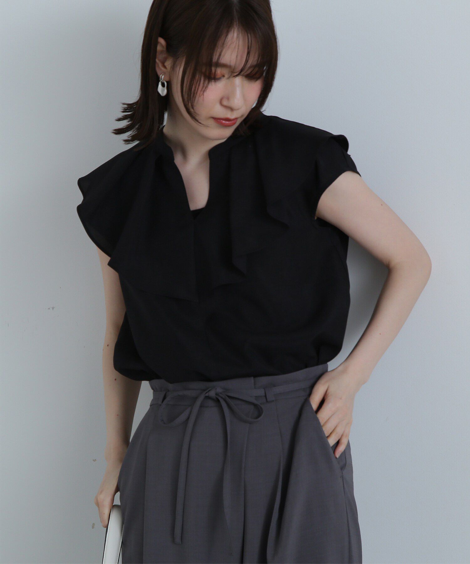  「ドライタッチポプリンフリルカラーブラウス」|シャツ・ブラウス|