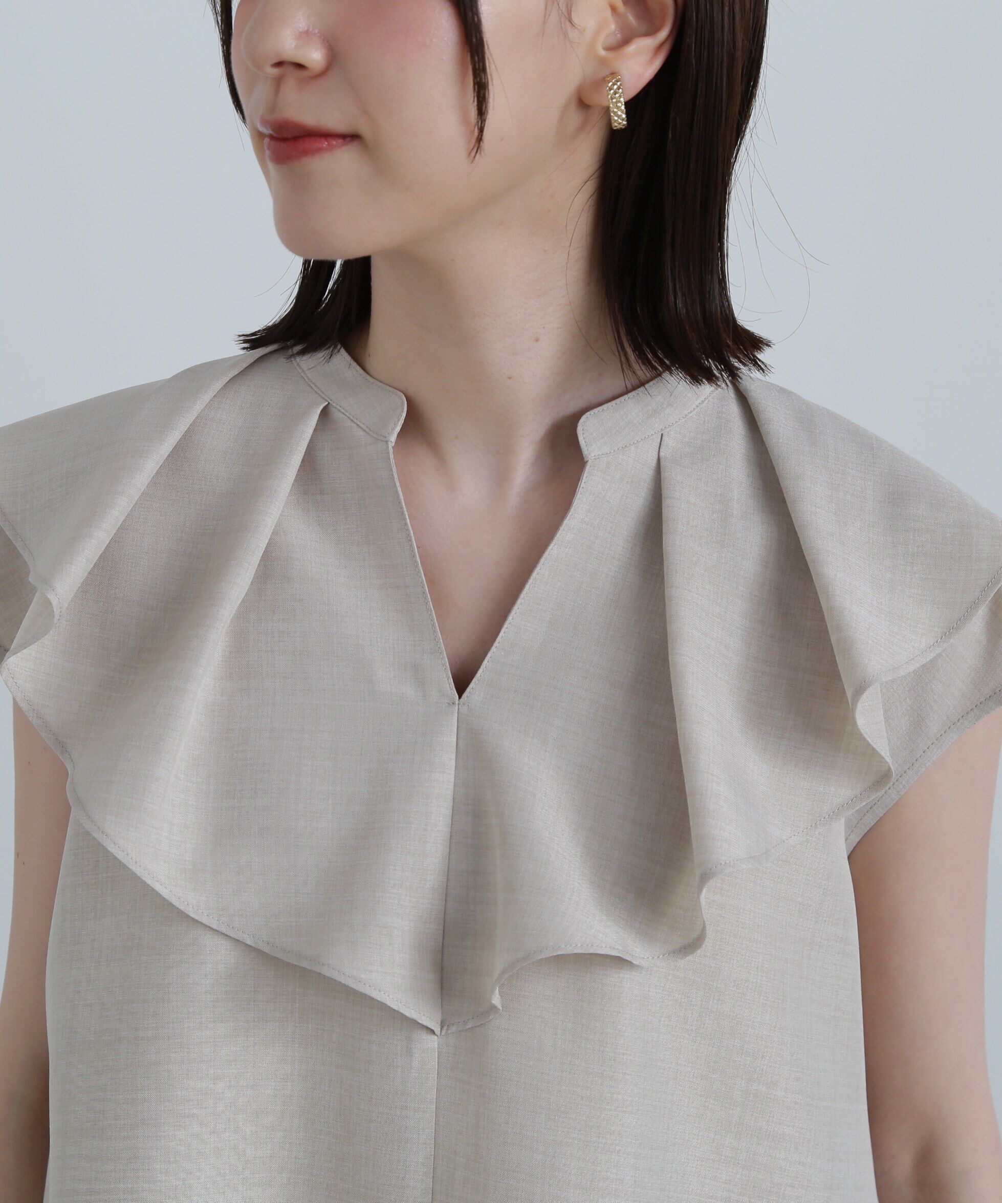  「ドライタッチポプリンフリルカラーブラウス」|シャツ・ブラウス|