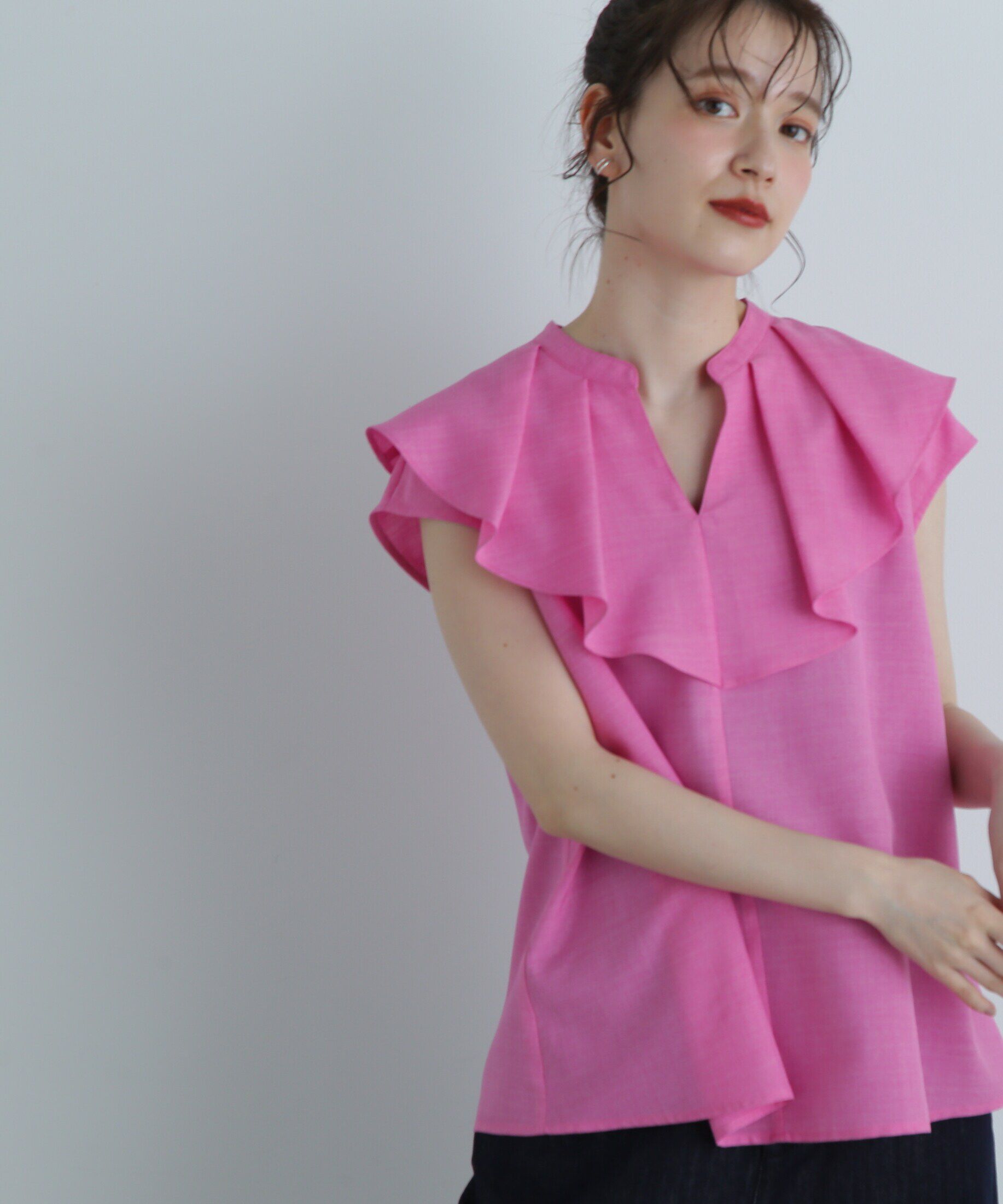  「ドライタッチポプリンフリルカラーブラウス」|シャツ・ブラウス|