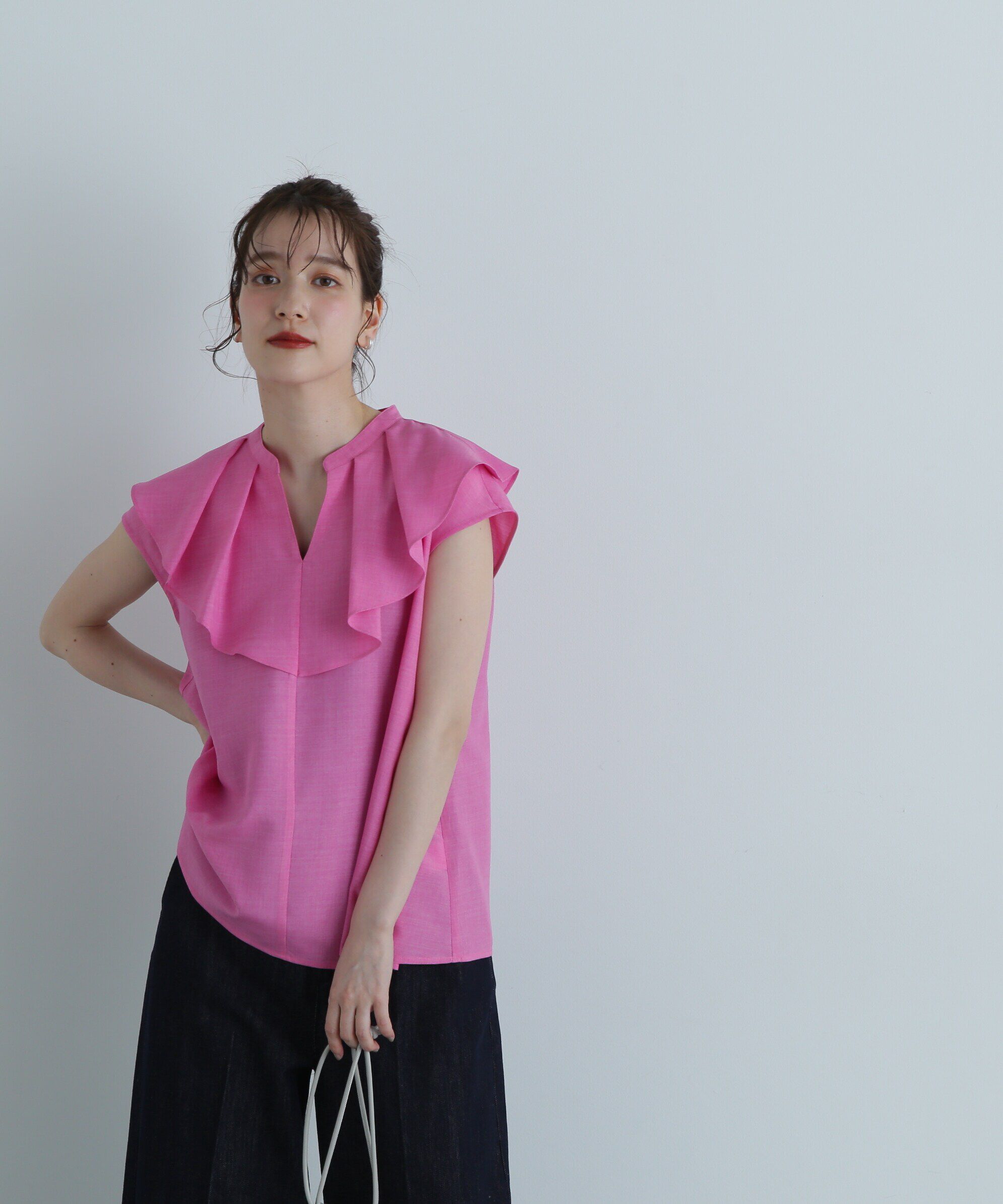  「ドライタッチポプリンフリルカラーブラウス」|シャツ・ブラウス|