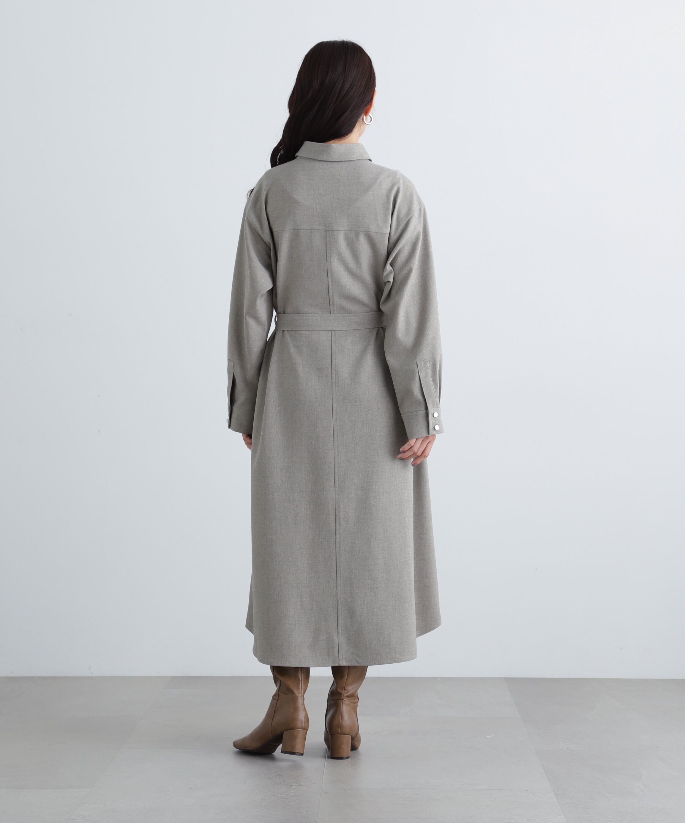  「リボンベルト付シャツワンピース」|ワンピース|