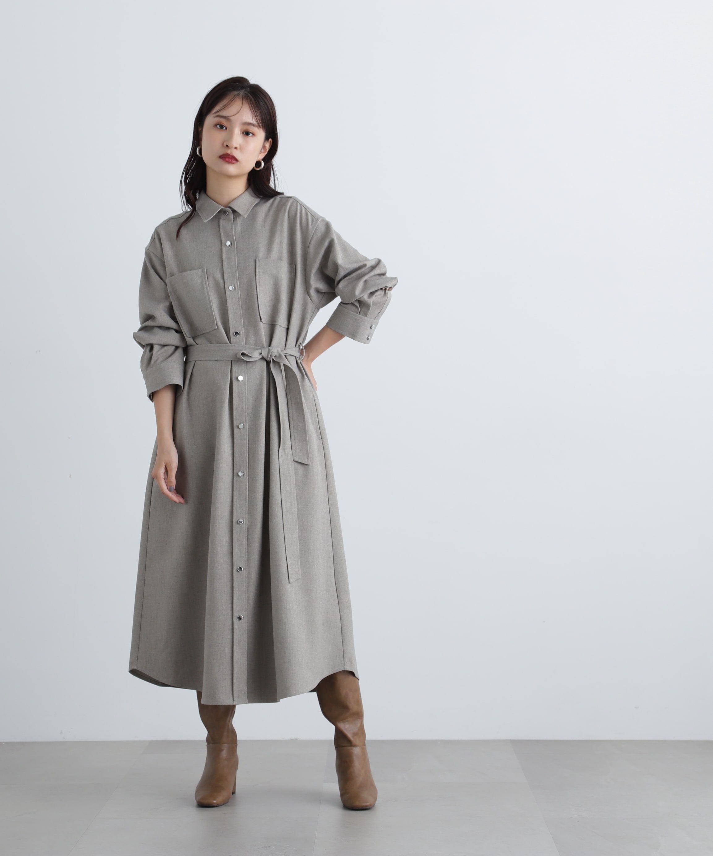  「リボンベルト付シャツワンピース」|ワンピース|