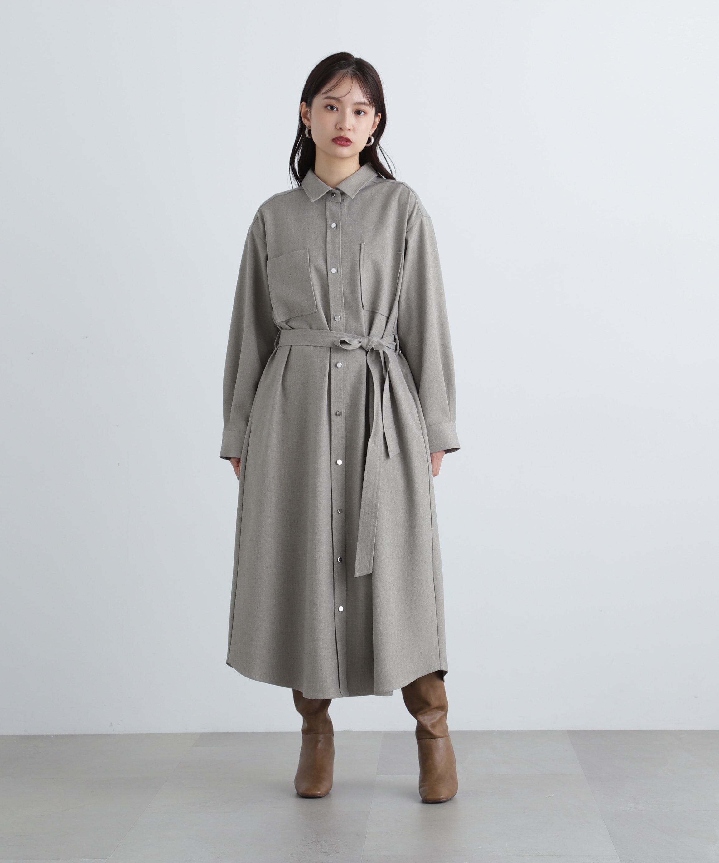  「リボンベルト付シャツワンピース」|ワンピース|