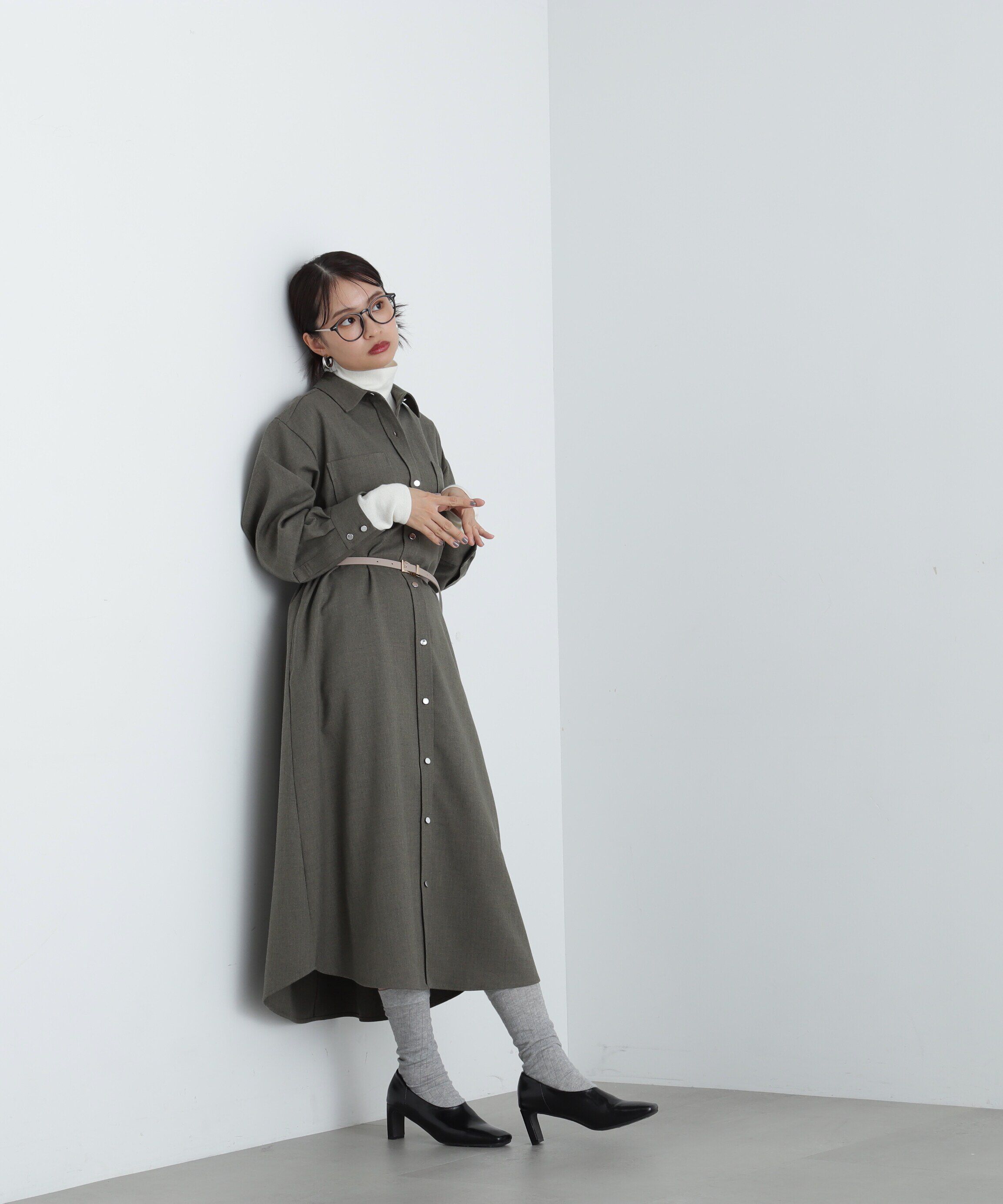  「リボンベルト付シャツワンピース」|ワンピース|