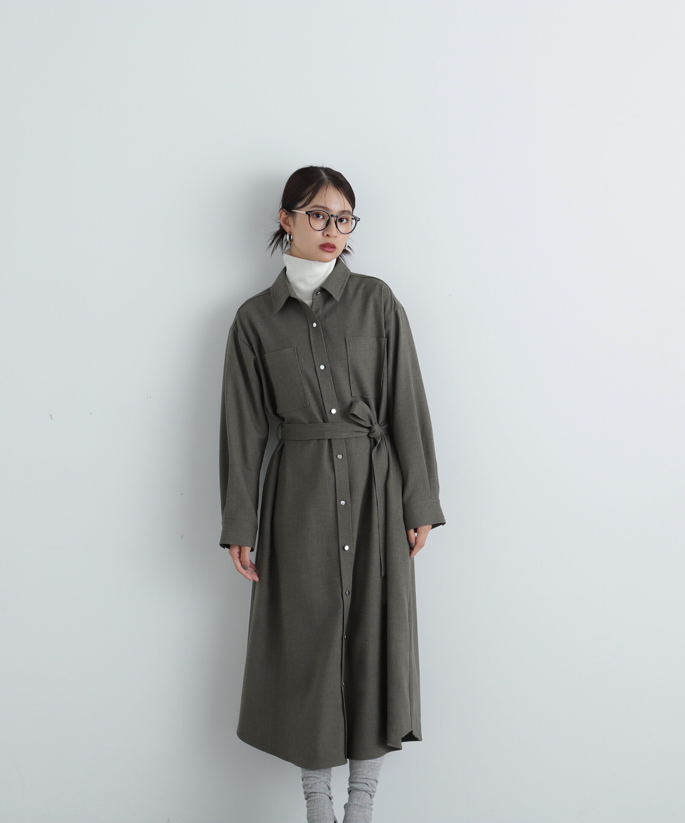  「リボンベルト付シャツワンピース」|ワンピース|