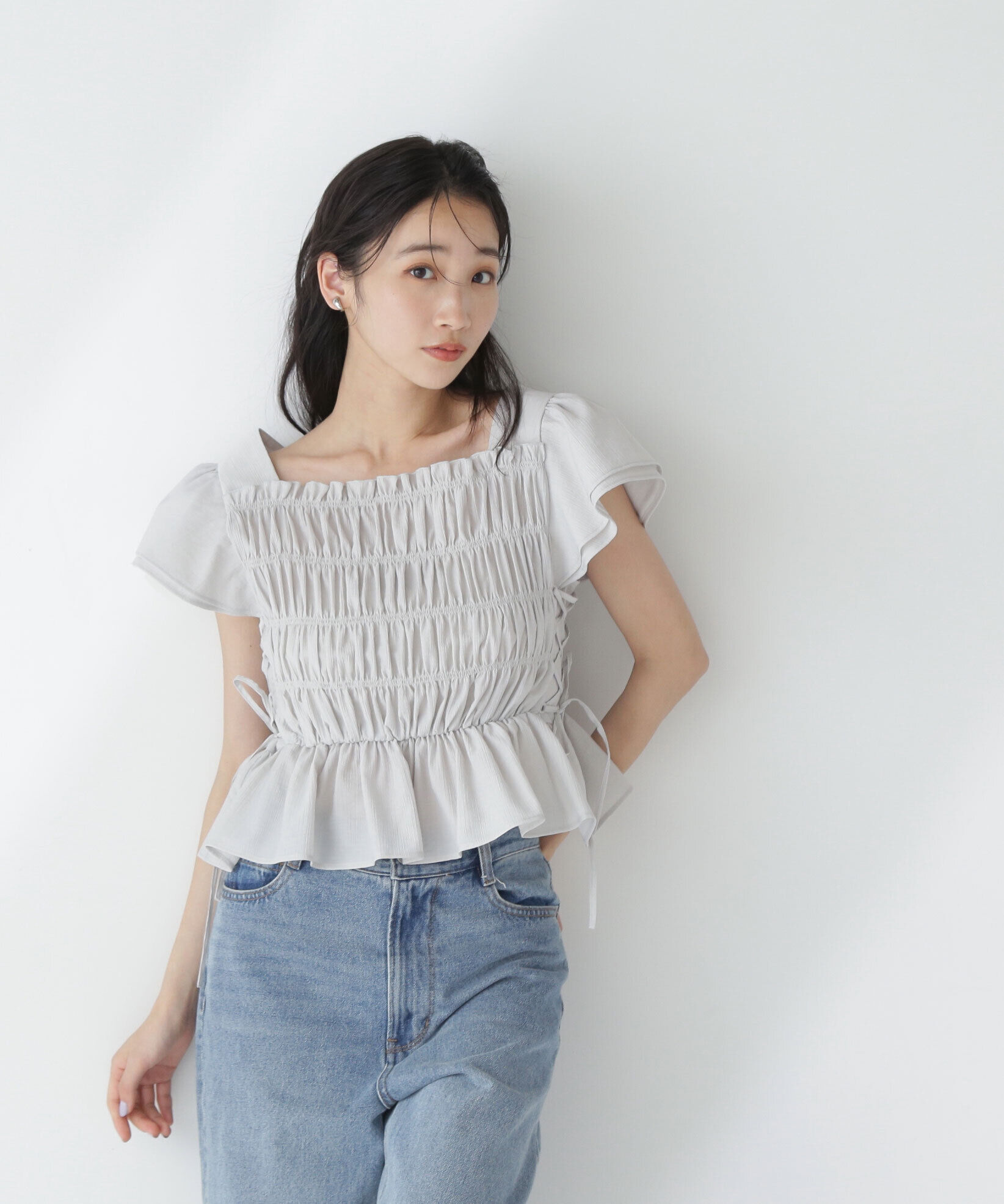  「レースアップフリルシャーリングブラウス」|シャツ・ブラウス|