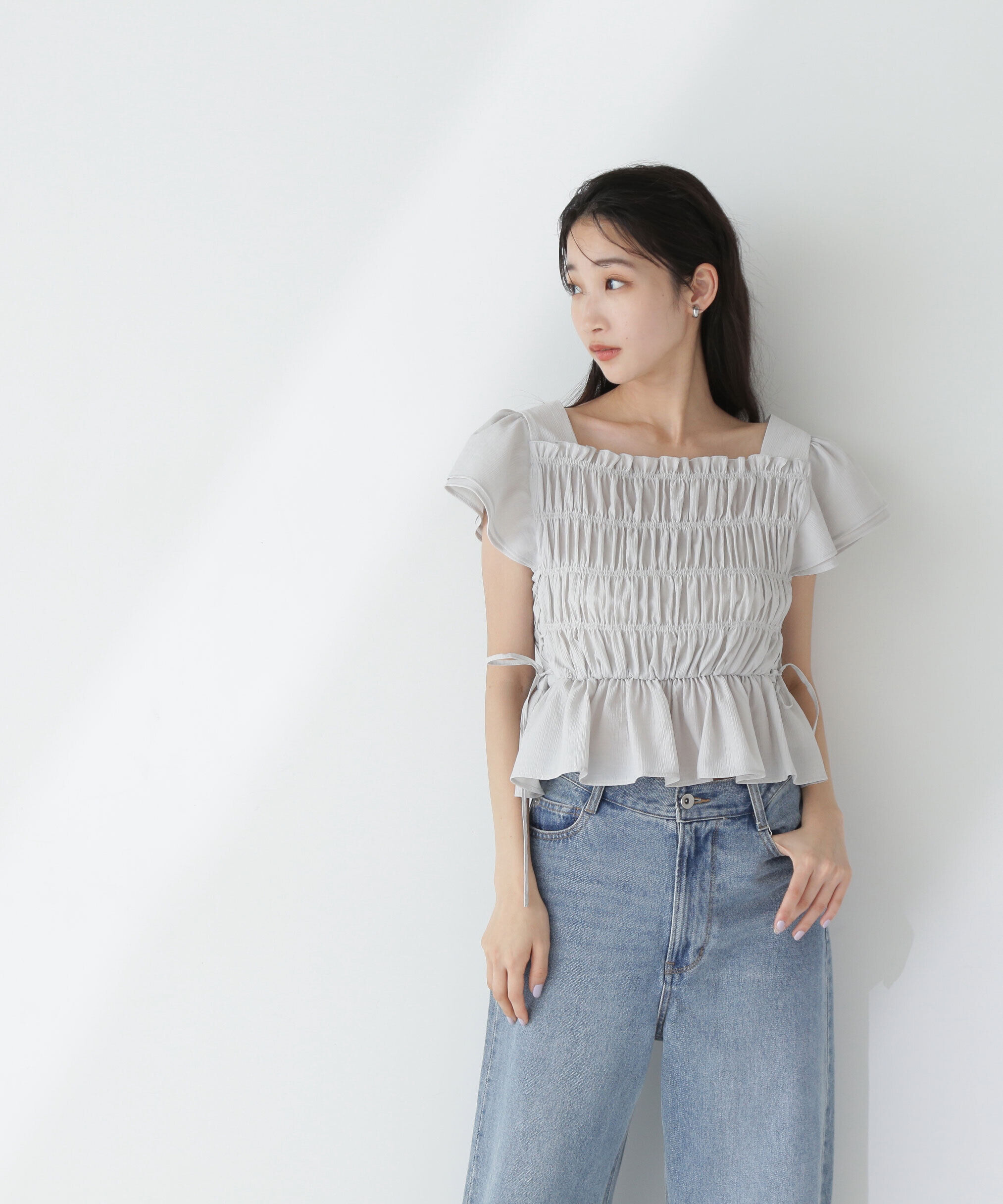  「レースアップフリルシャーリングブラウス」|シャツ・ブラウス|