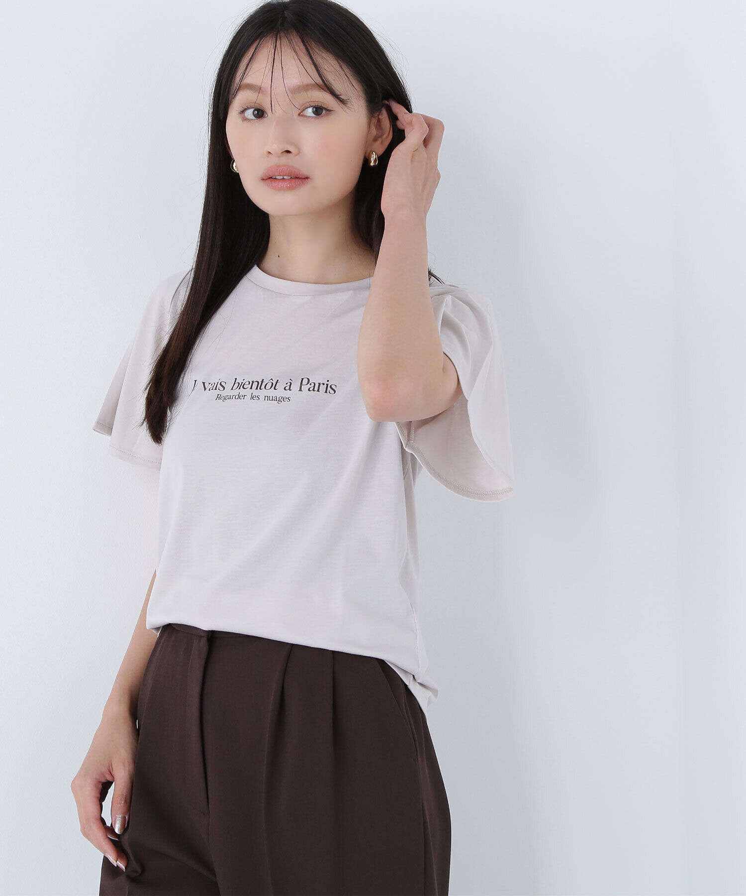  「フレアスリーブロゴTシャツ」|Tシャツ・カットソー|ベージュ
