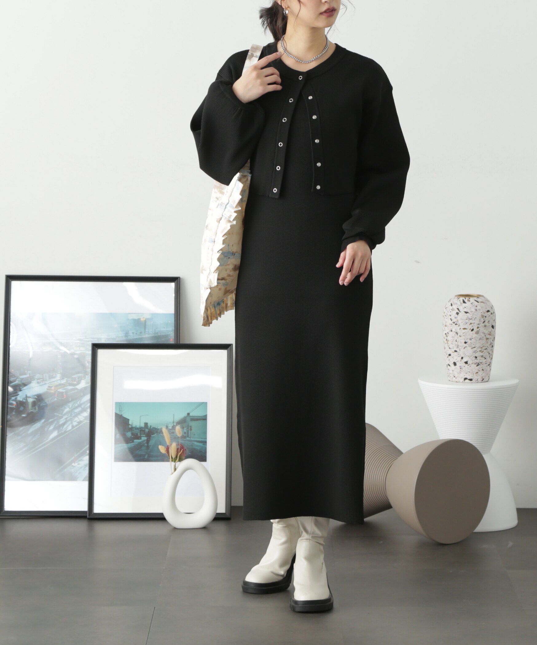  「ニットカーディガン&times;キャミワンピースセット」|ワンピース|