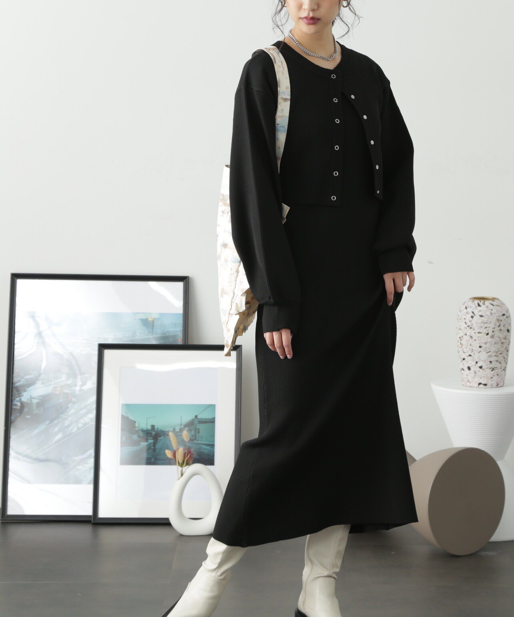  「ニットカーディガン&times;キャミワンピースセット」|ワンピース|