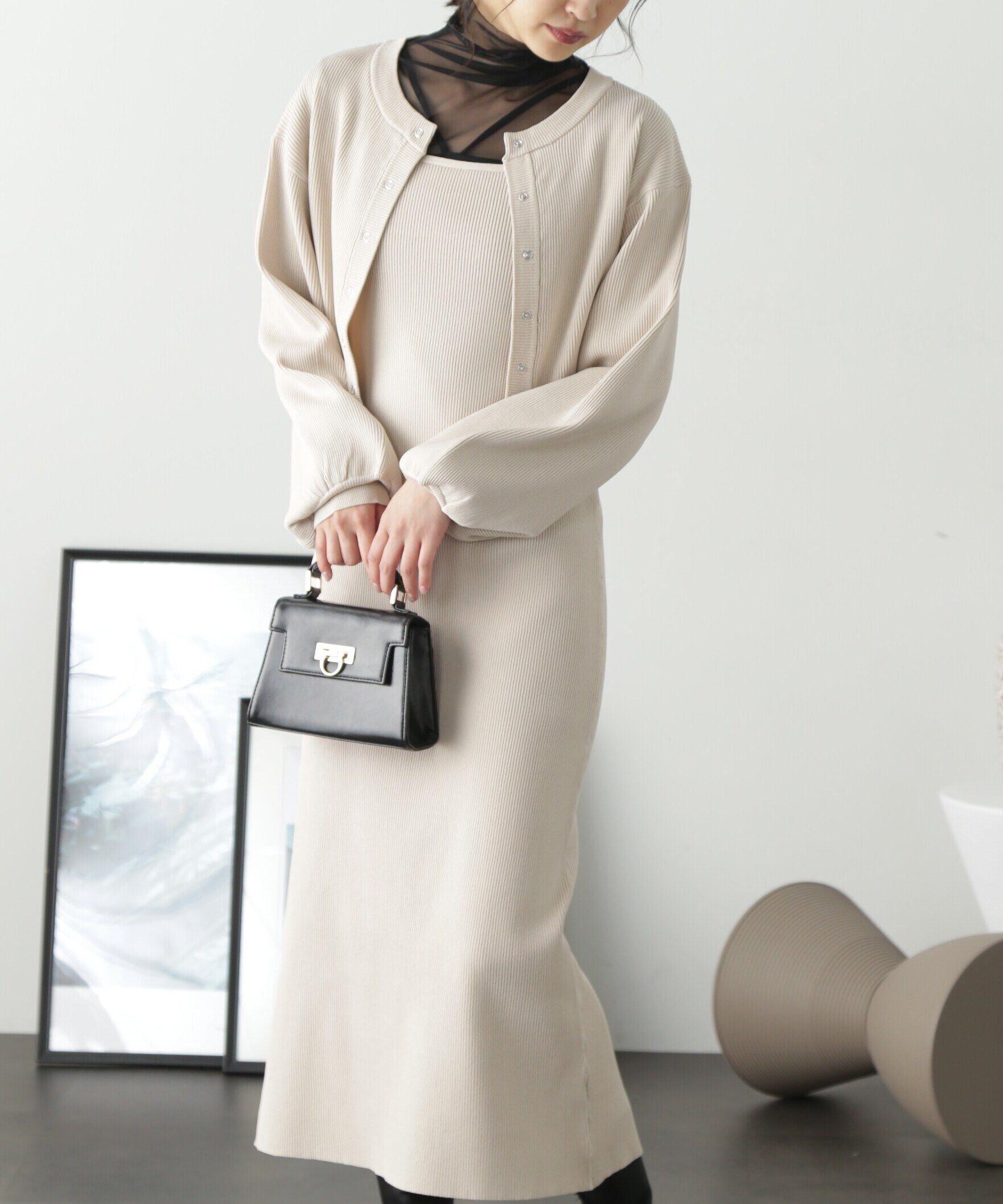  「ニットカーディガン&times;キャミワンピースセット」|ワンピース|