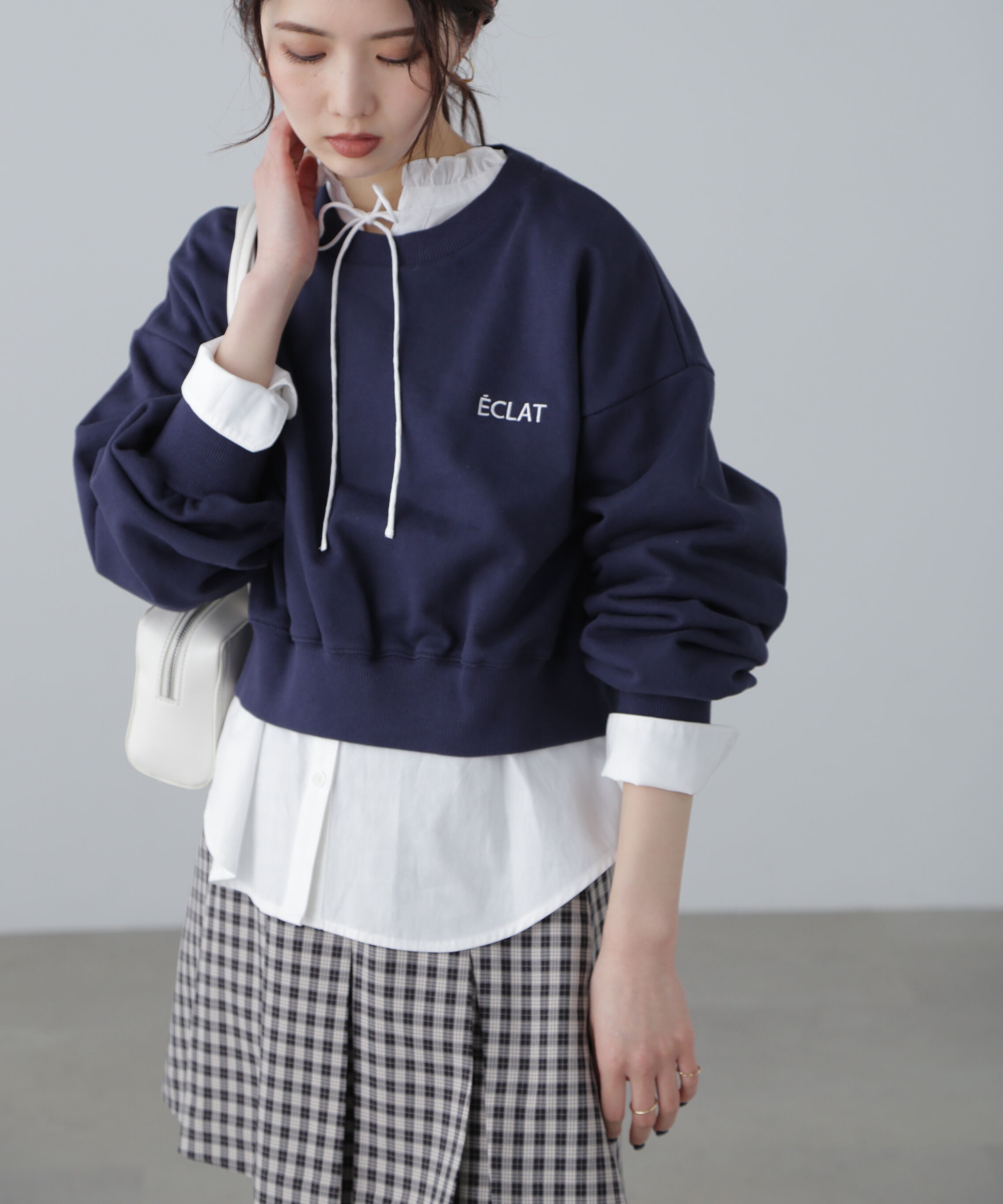  「ワンポイント刺繍スウェット」|Tシャツ・カットソー|ネイビー