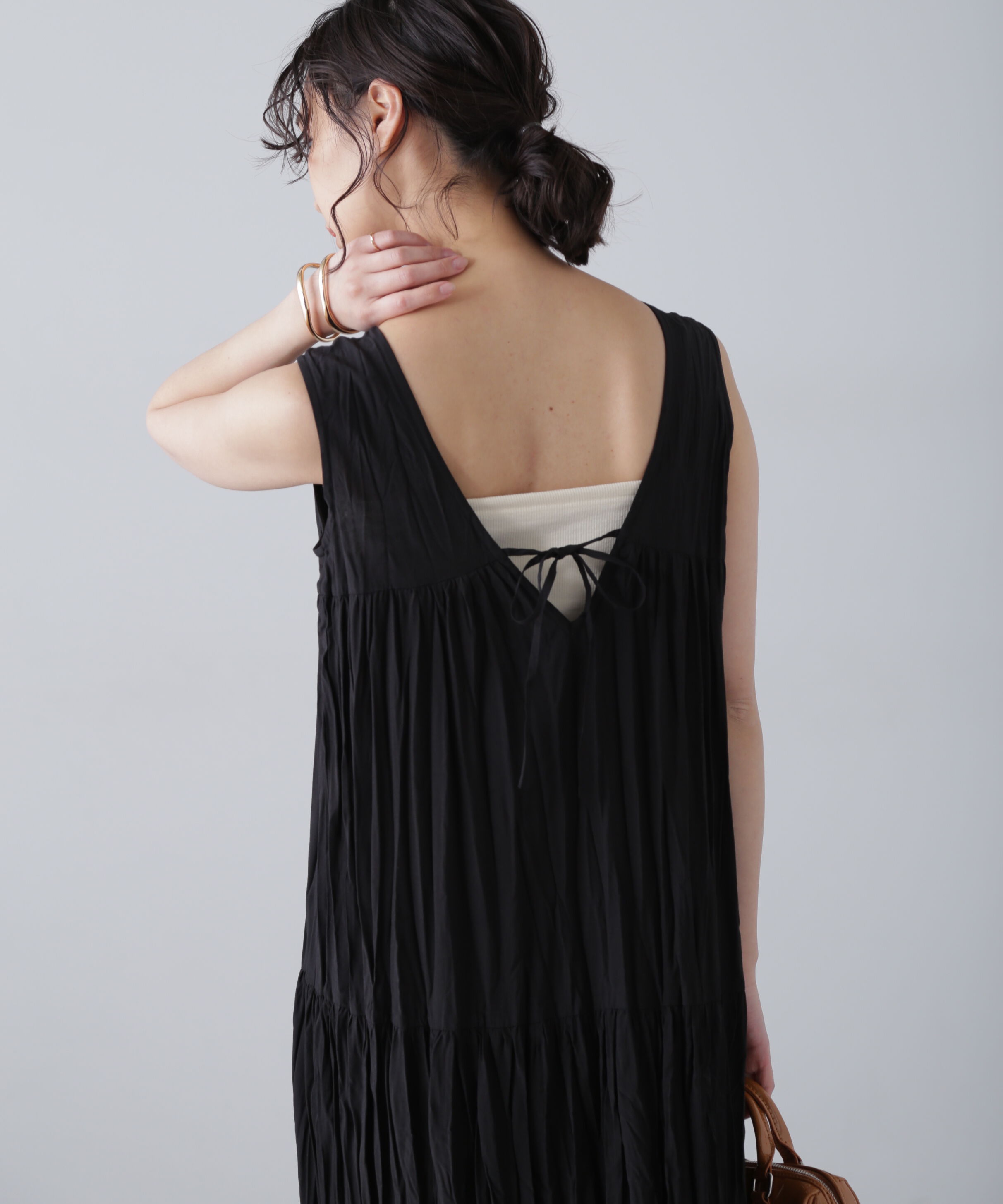  「ワッシャーティアードノースリーブワンピース」|ワンピース|