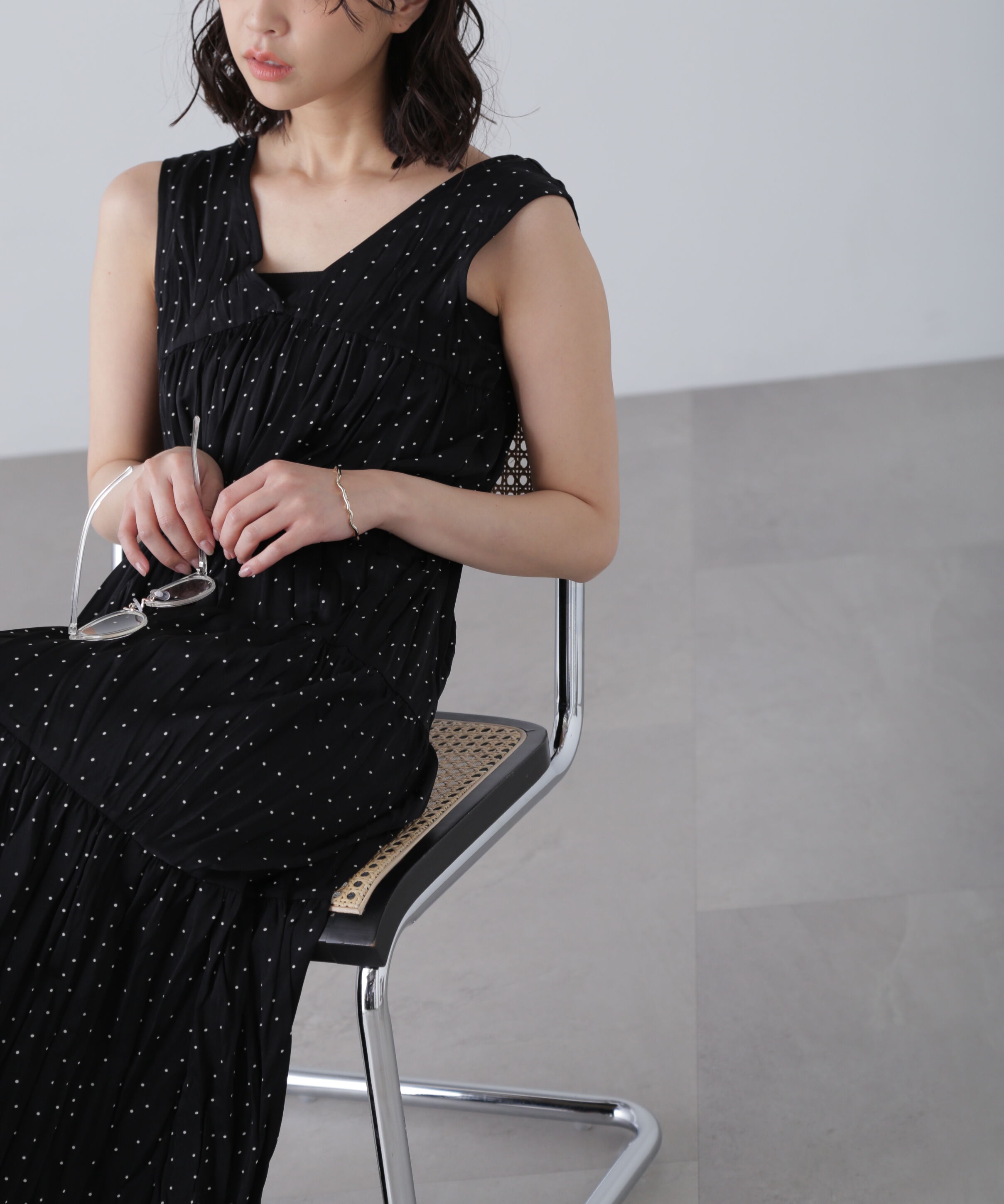  「ワッシャーティアードノースリーブワンピース」|ワンピース|