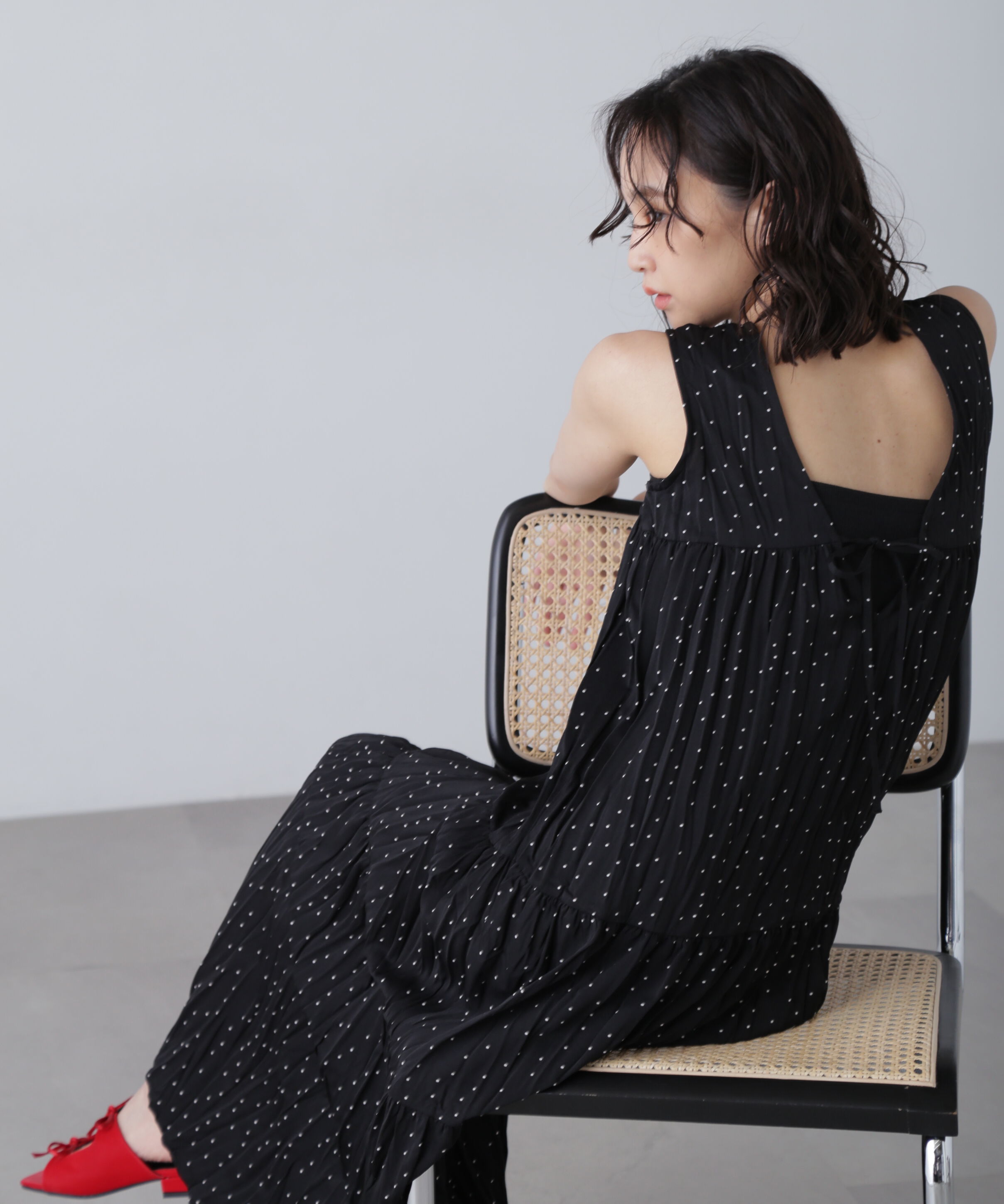  「ワッシャーティアードノースリーブワンピース」|ワンピース|