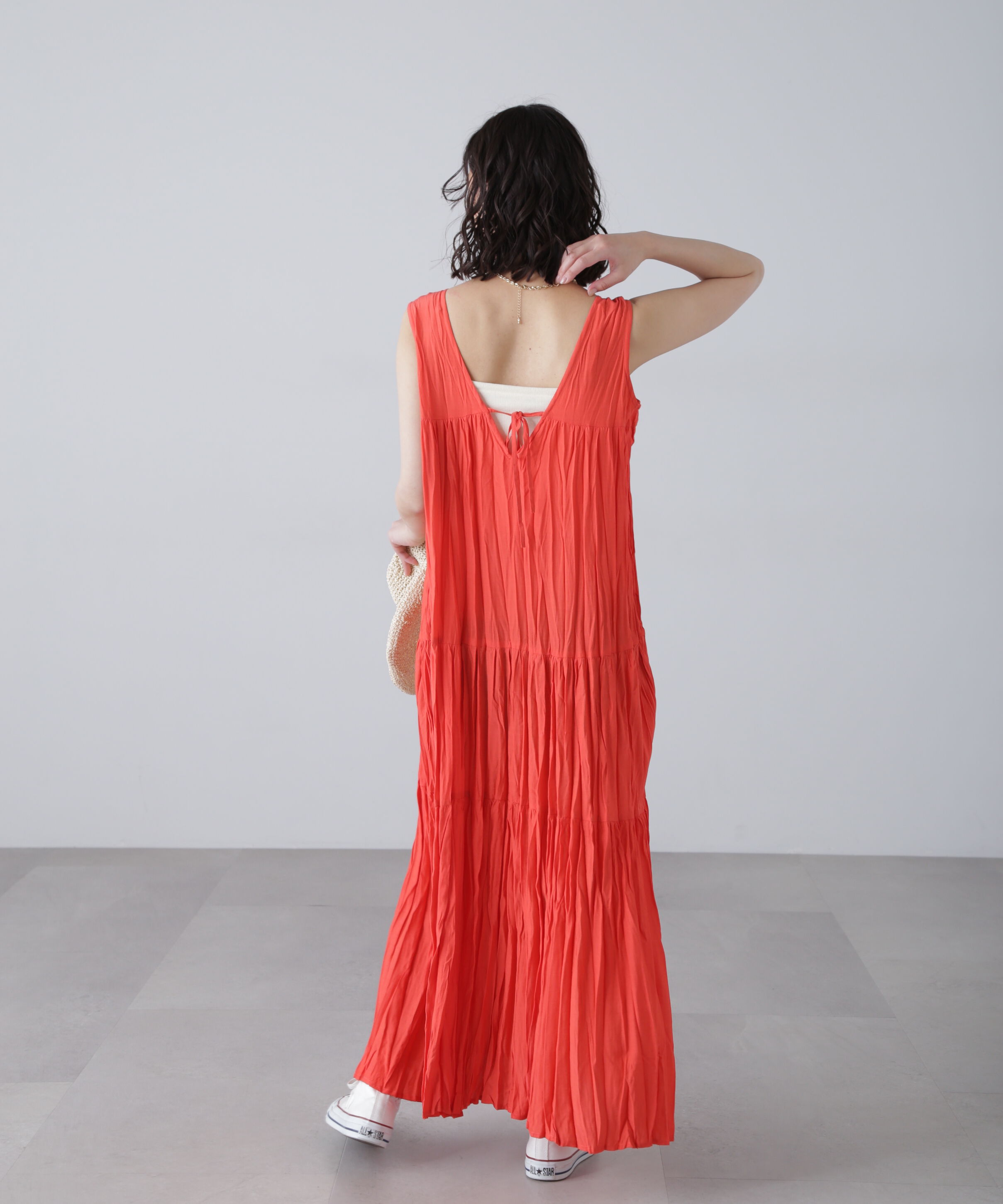  「ワッシャーティアードノースリーブワンピース」|ワンピース|