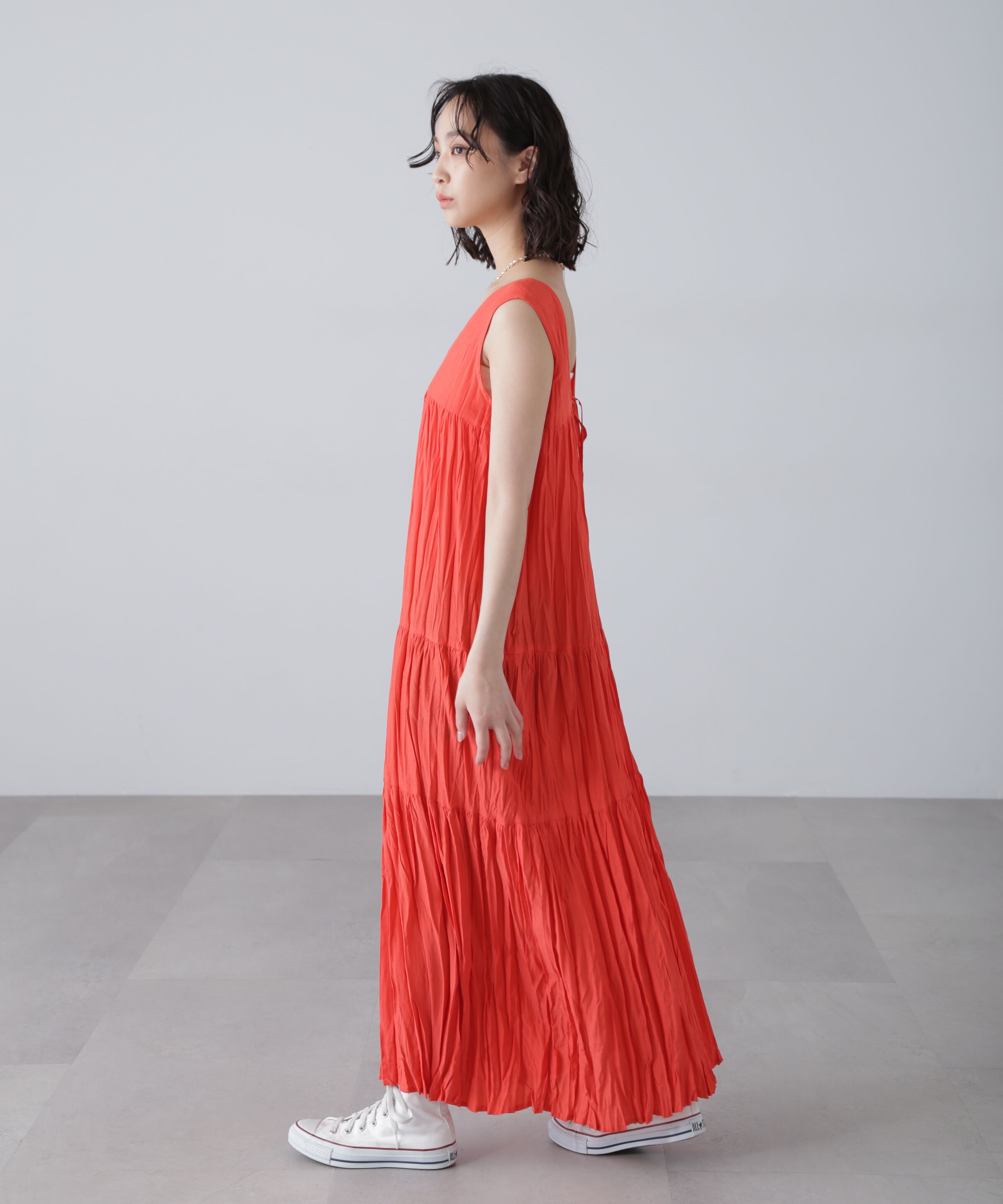  「ワッシャーティアードノースリーブワンピース」|ワンピース|