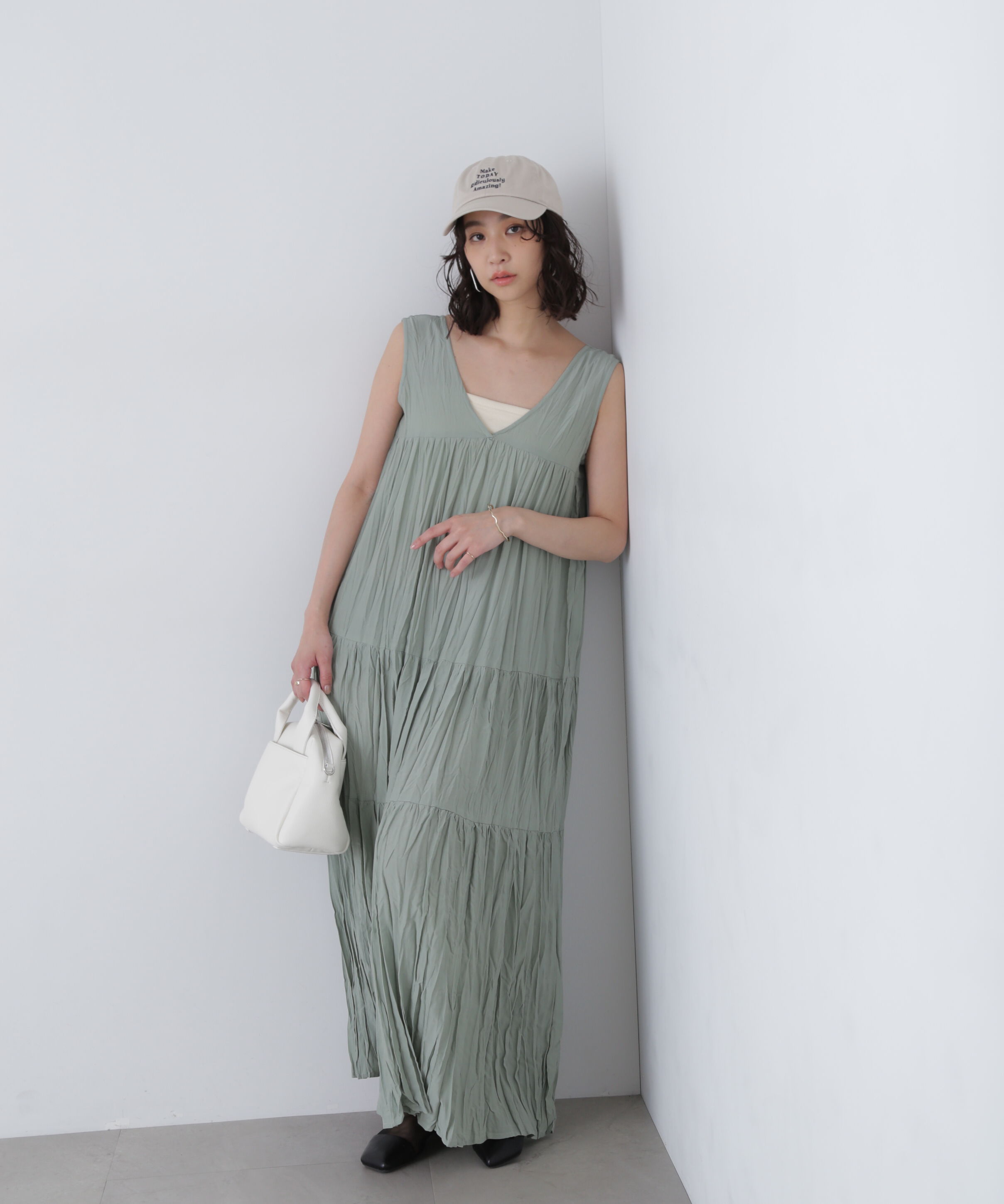  「ワッシャーティアードノースリーブワンピース」|ワンピース|ミント