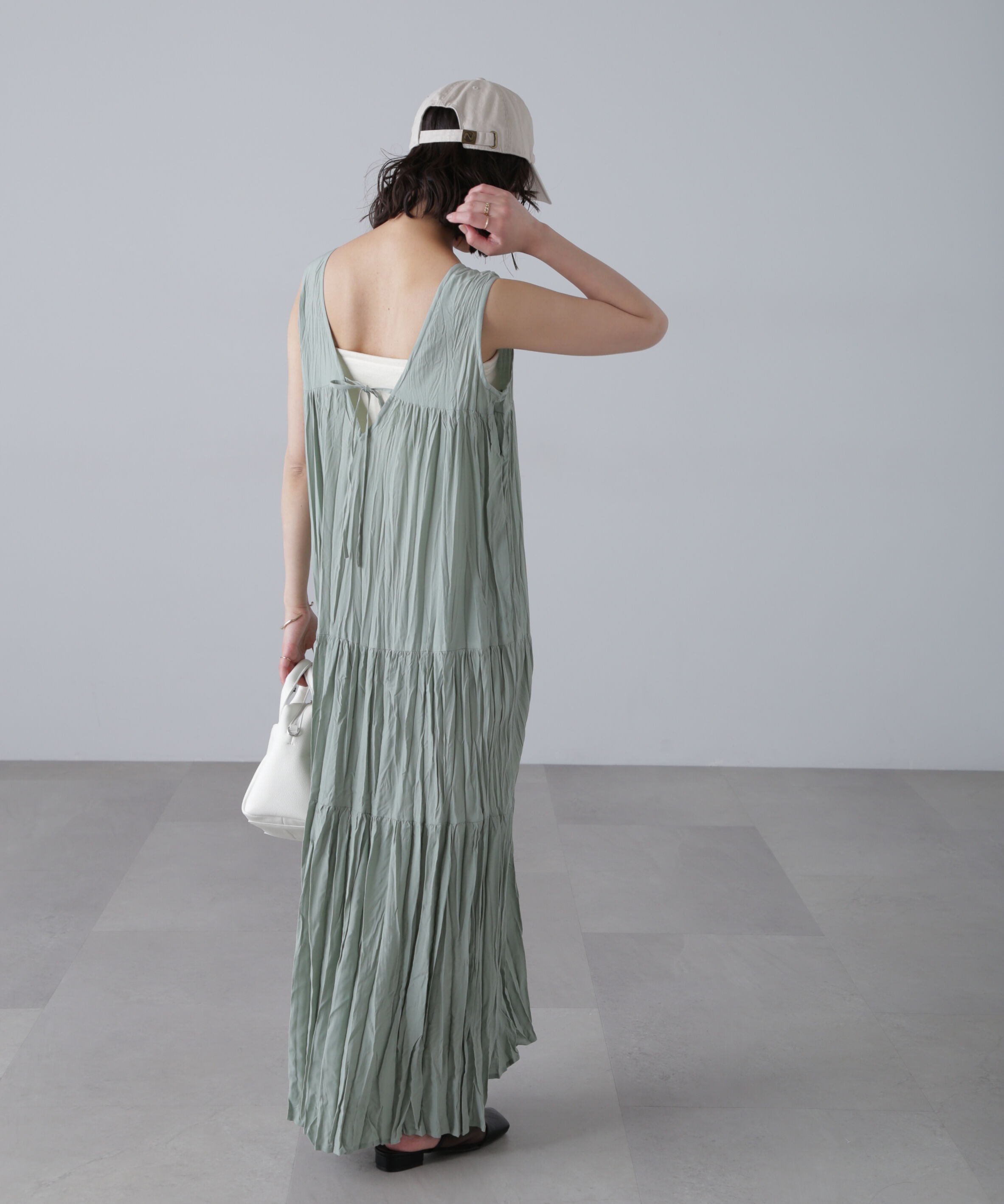  「ワッシャーティアードノースリーブワンピース」|ワンピース|