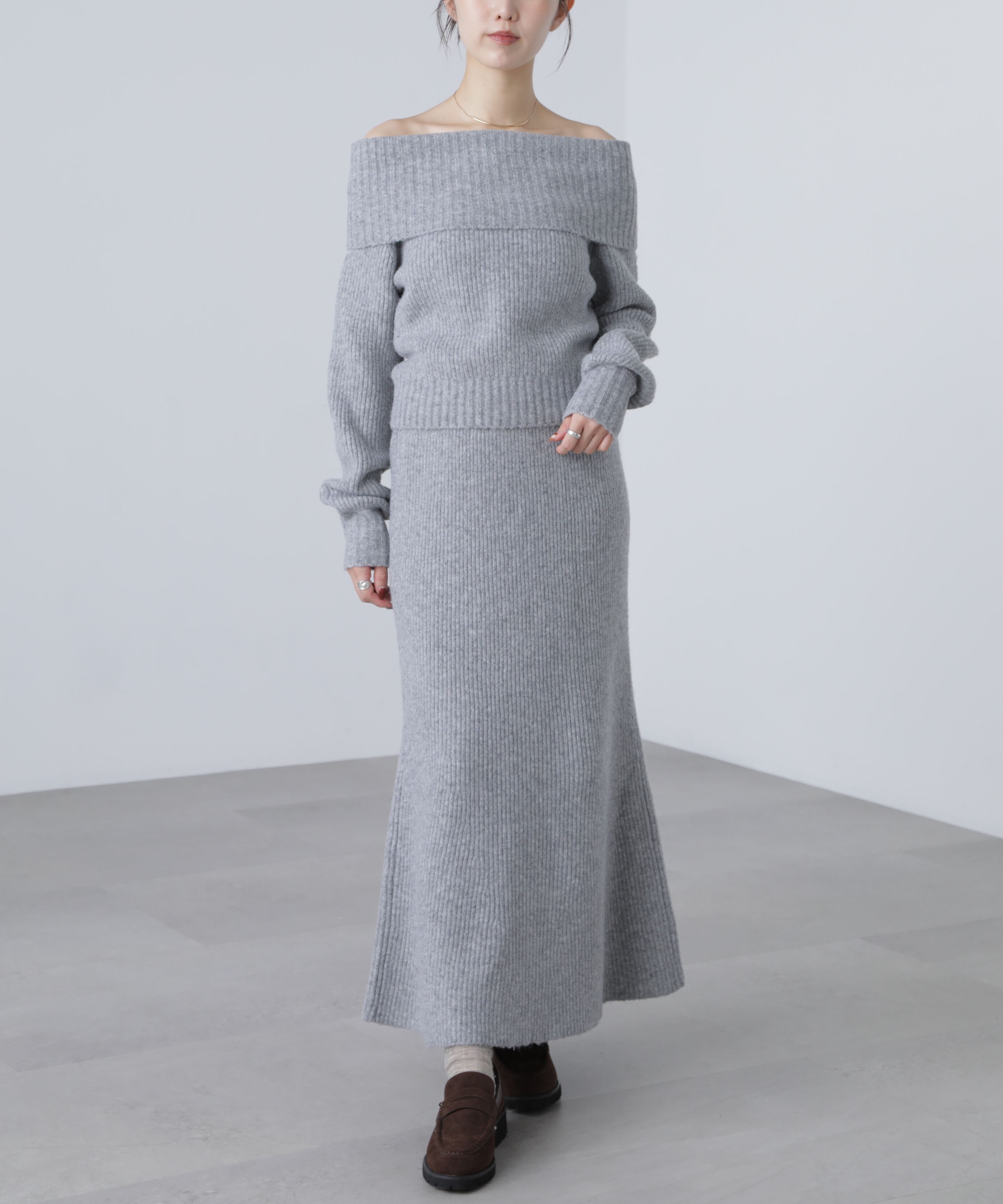  「オフショルニットマーメイドスカートセットアップ」|ワンピース|