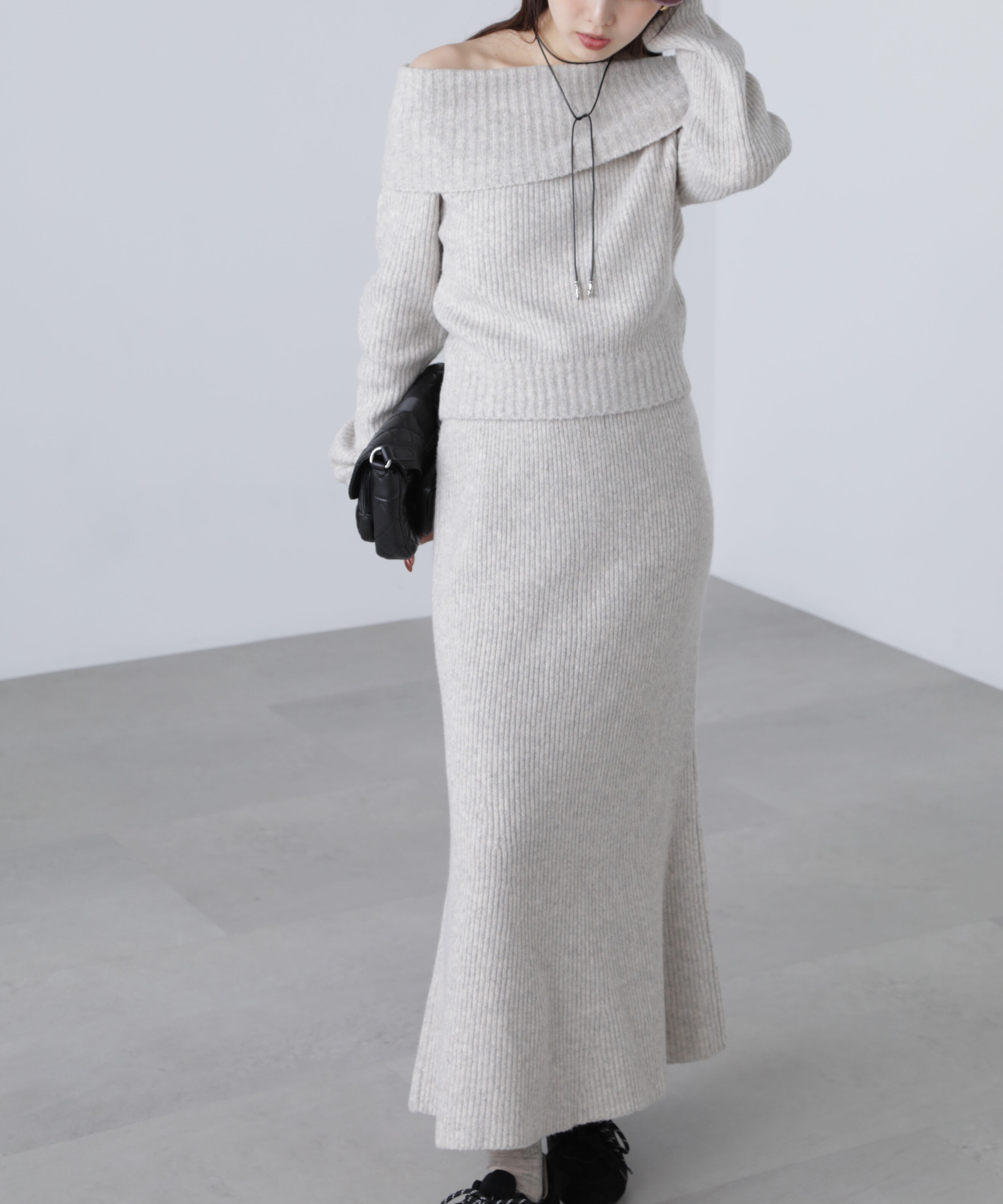  「オフショルニットマーメイドスカートセットアップ」|ワンピース|