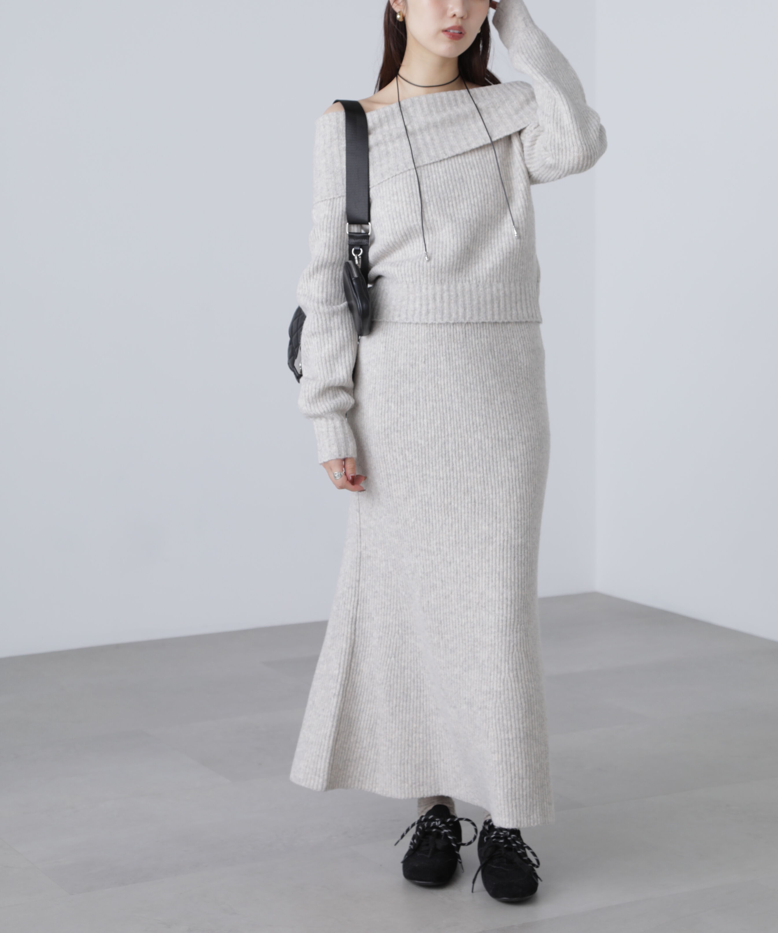  「オフショルニットマーメイドスカートセットアップ」|ワンピース|