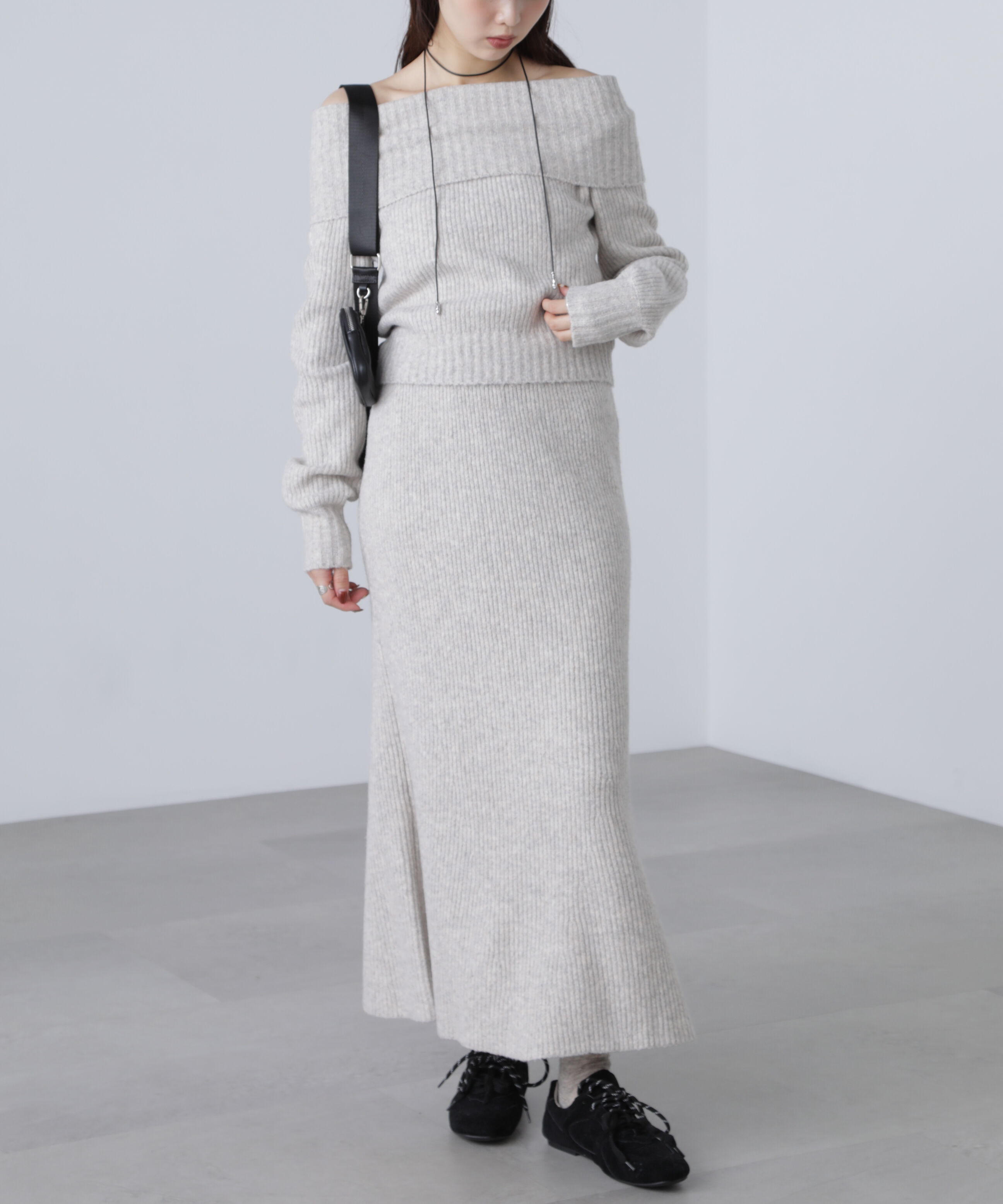  「オフショルニットマーメイドスカートセットアップ」|ワンピース|