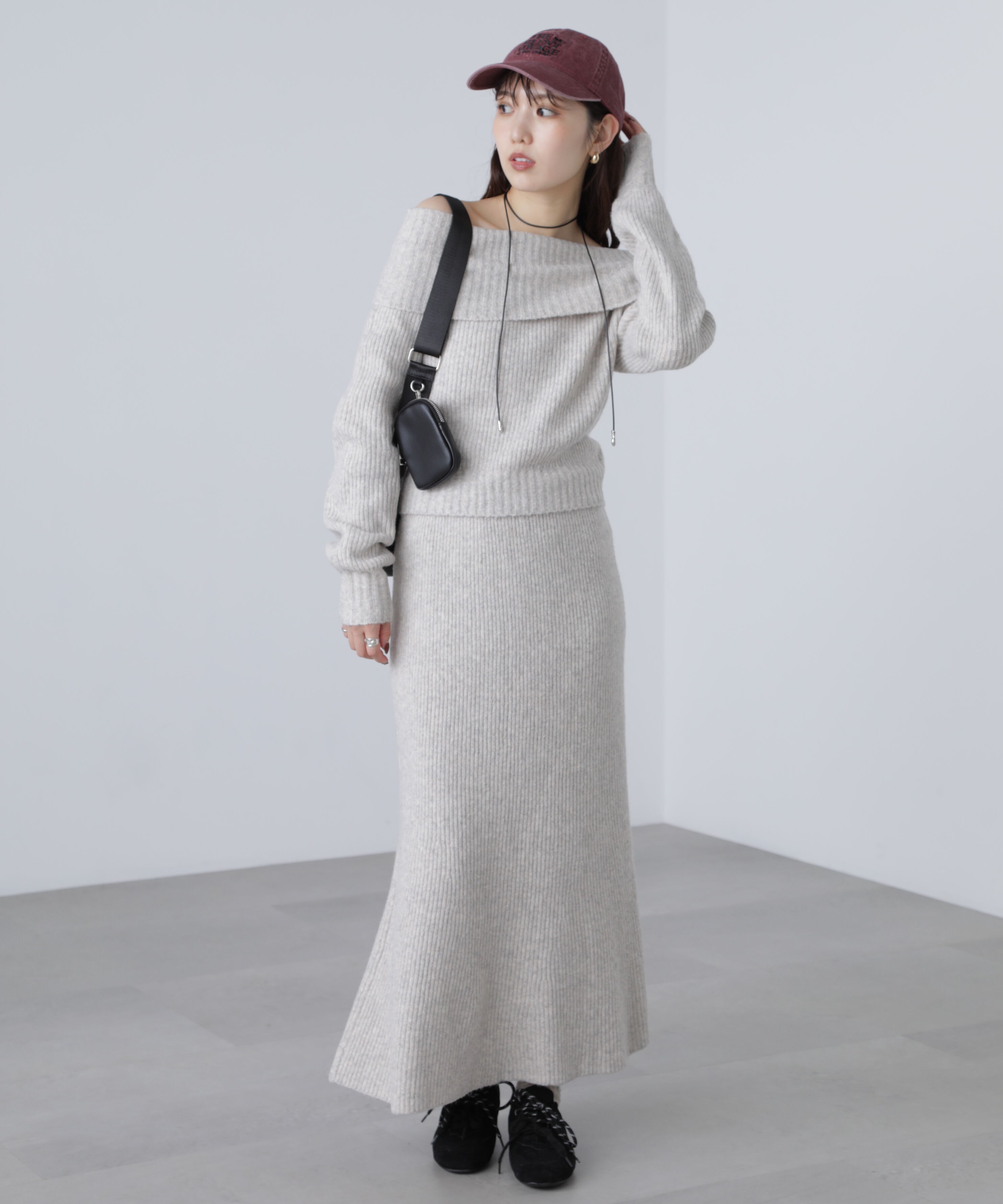  「オフショルニットマーメイドスカートセットアップ」|ワンピース|