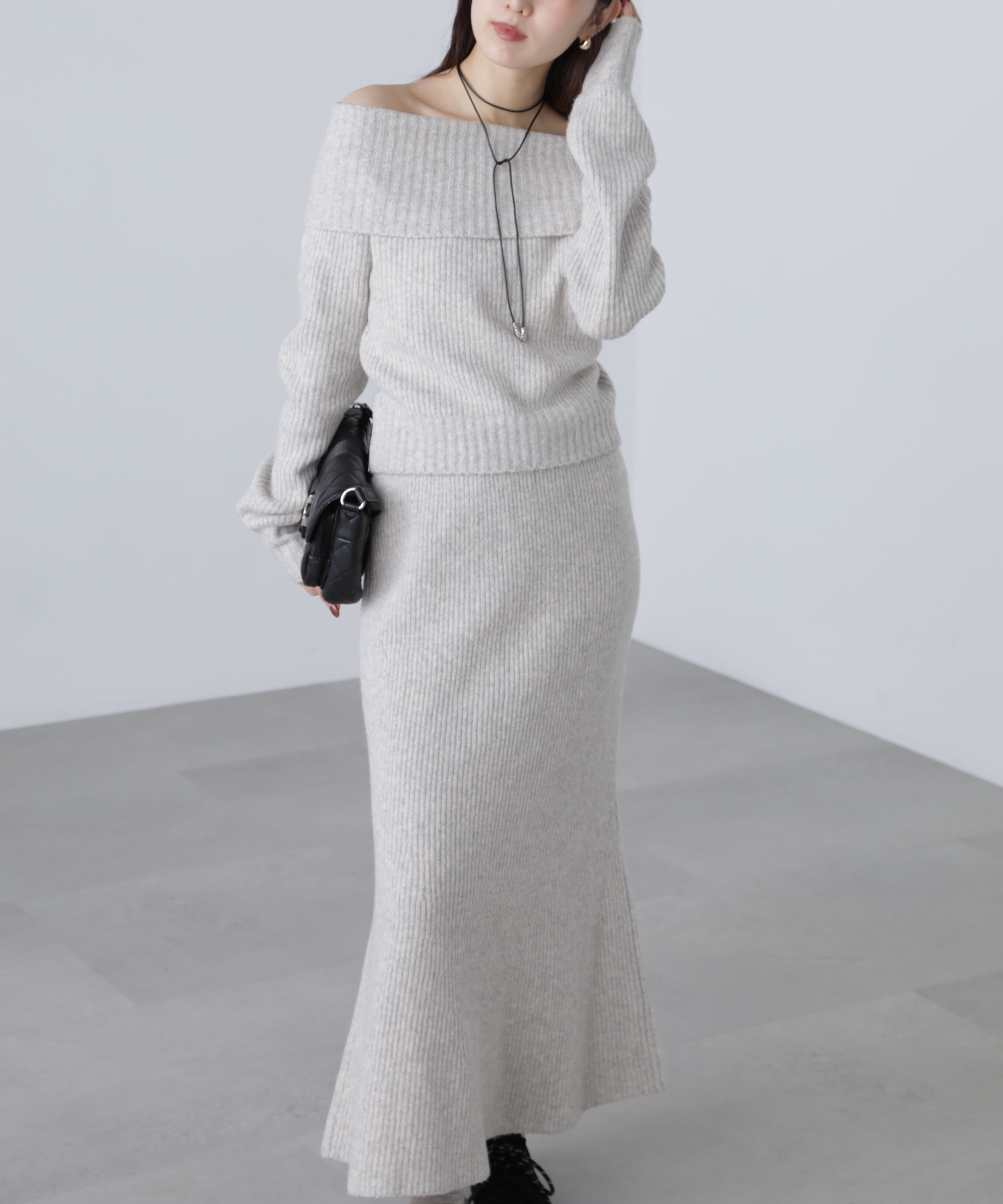  「オフショルニットマーメイドスカートセットアップ」|ワンピース|