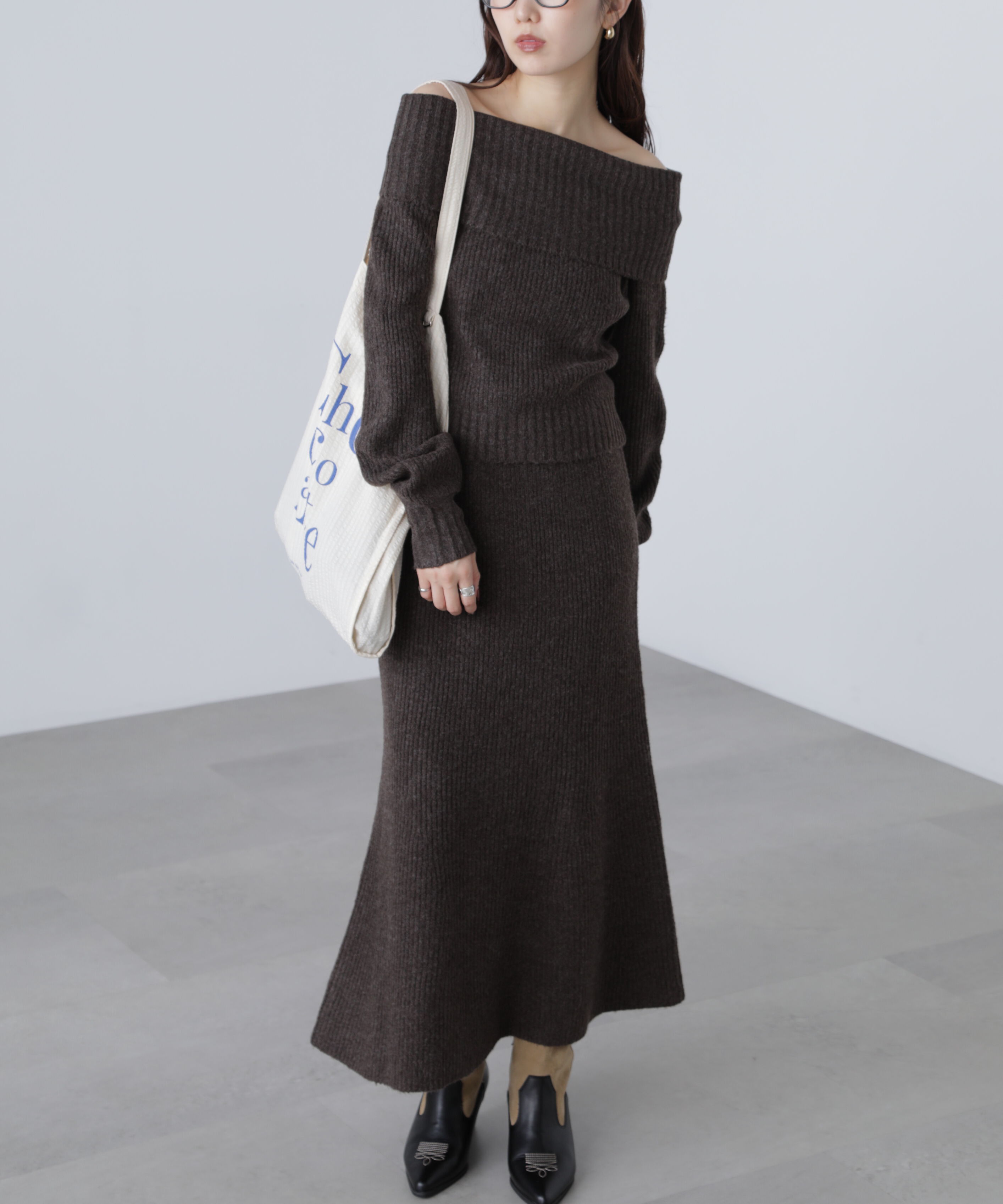  「オフショルニットマーメイドスカートセットアップ」|ワンピース|