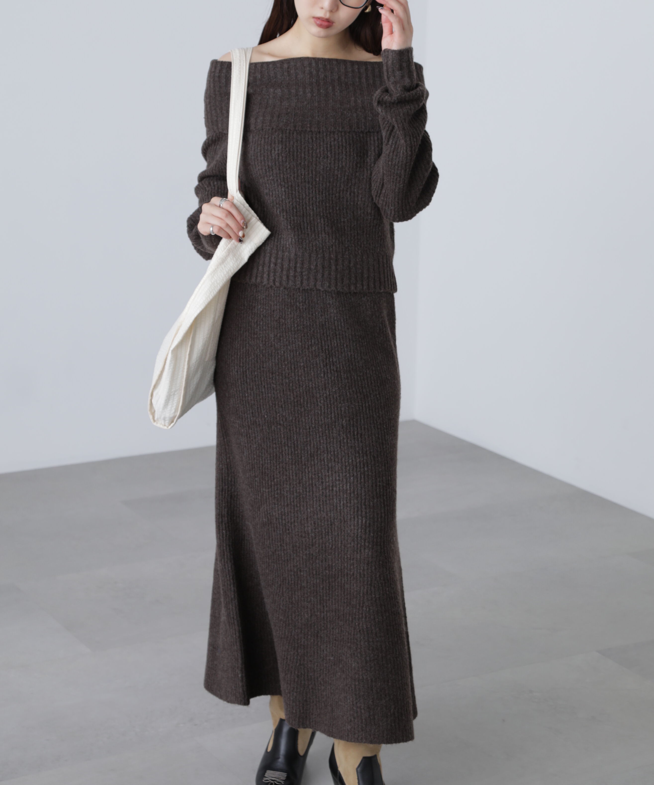  「オフショルニットマーメイドスカートセットアップ」|ワンピース|