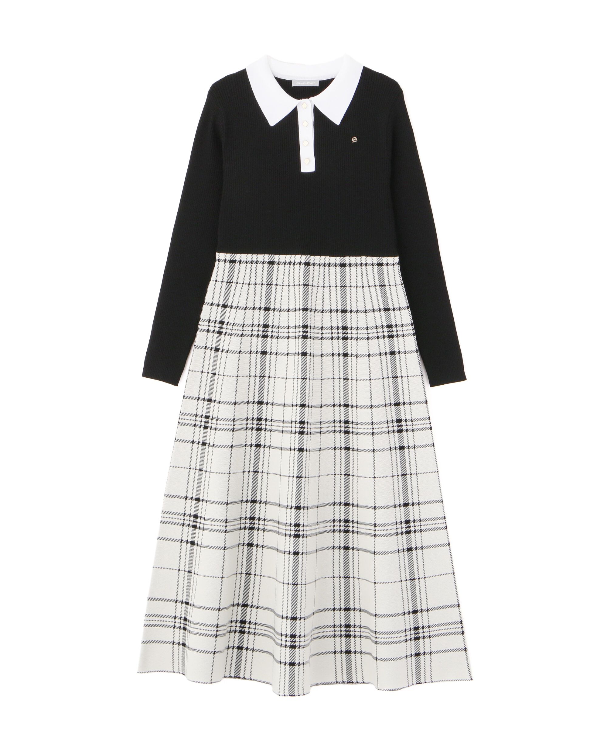  「ポロシャツ切り替えチェックニットワンピース」|ワンピース|