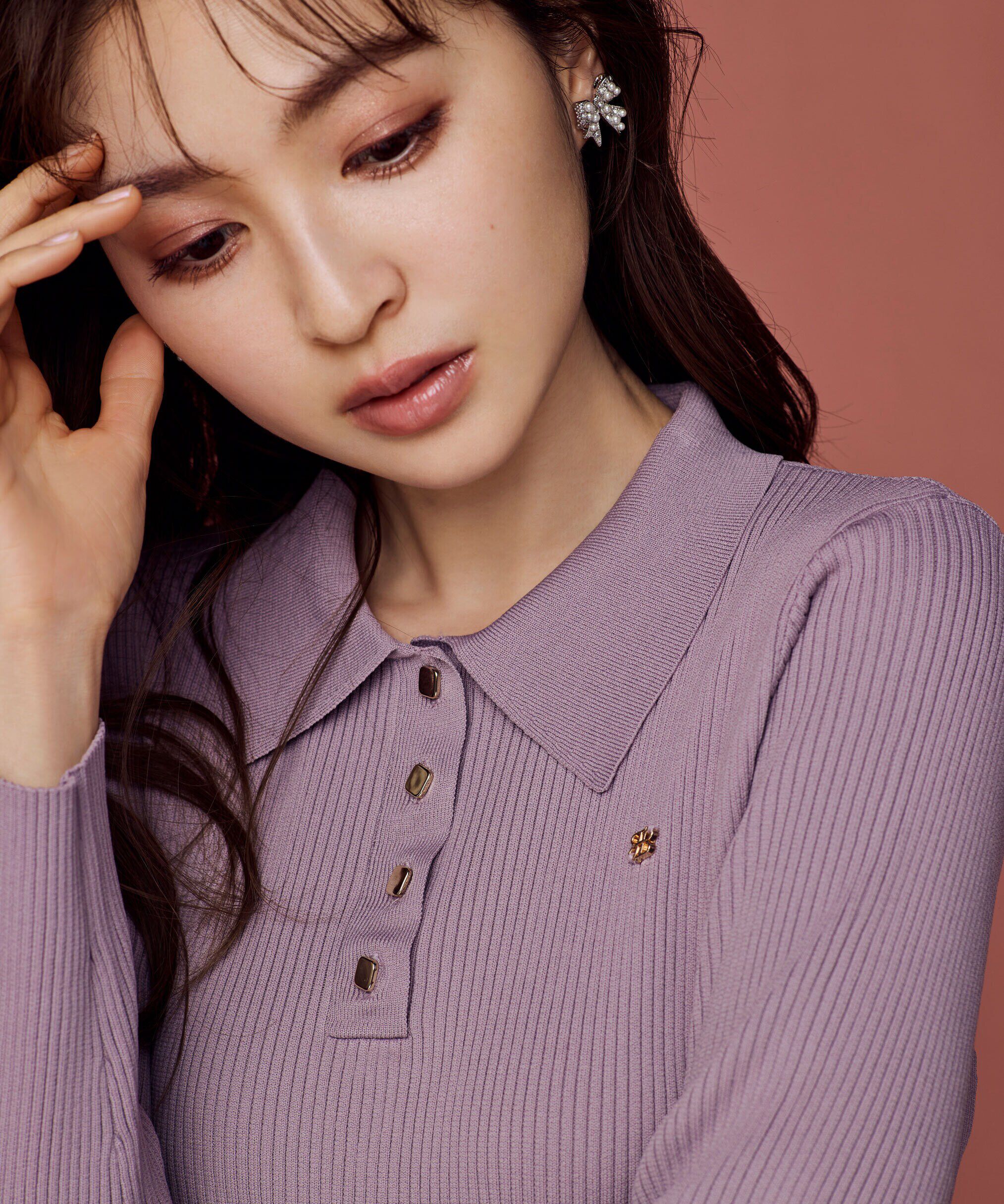  「ポロシャツ切り替えチェックニットワンピース」|ワンピース|