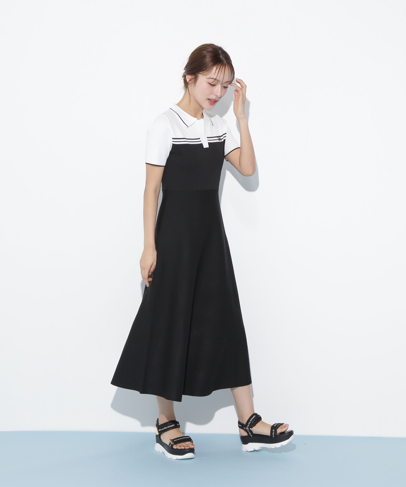  「配色切り替えポロシャツワンピース」|ワンピース|