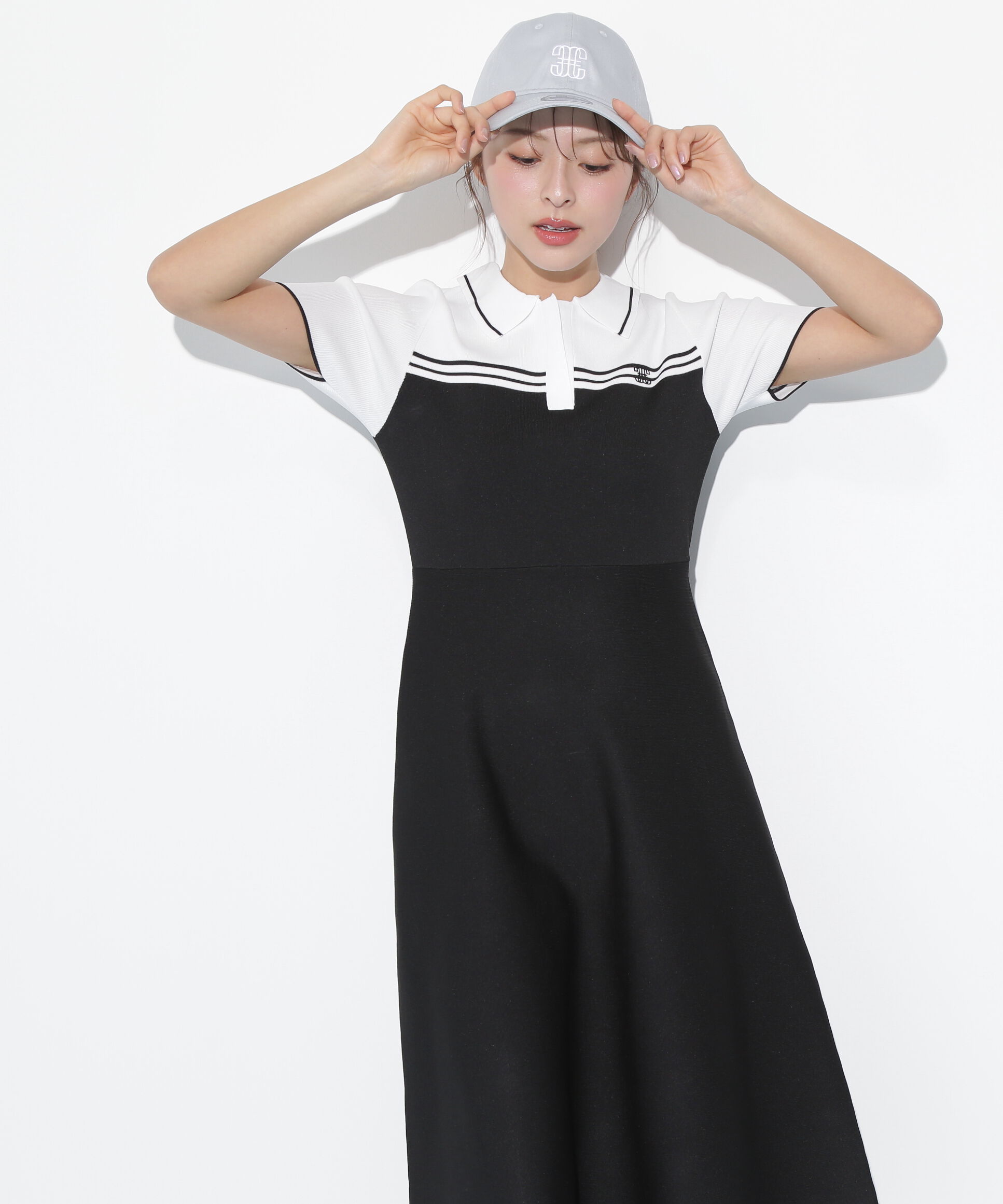  「配色切り替えポロシャツワンピース」|ワンピース|