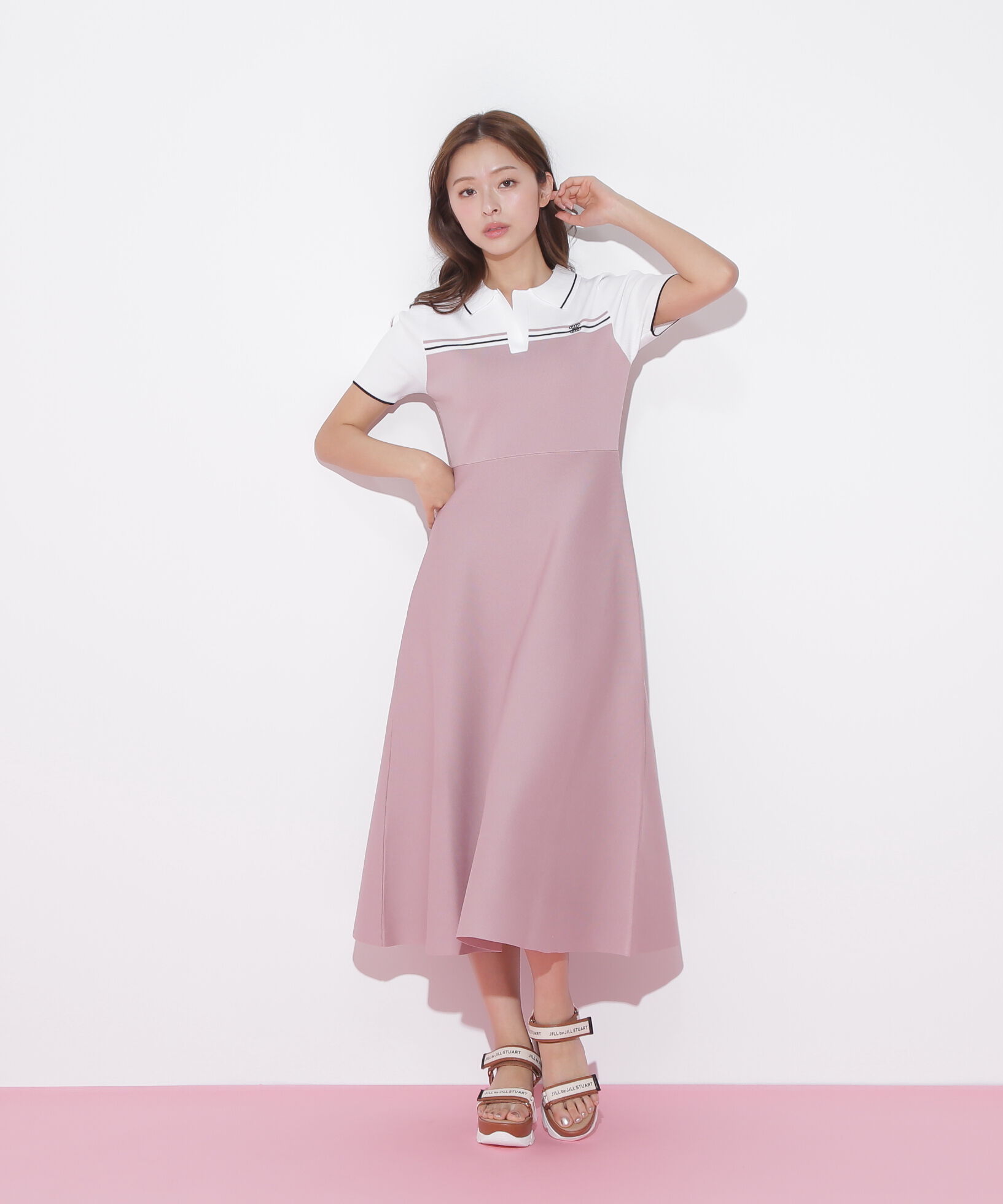  「配色切り替えポロシャツワンピース」|ワンピース|