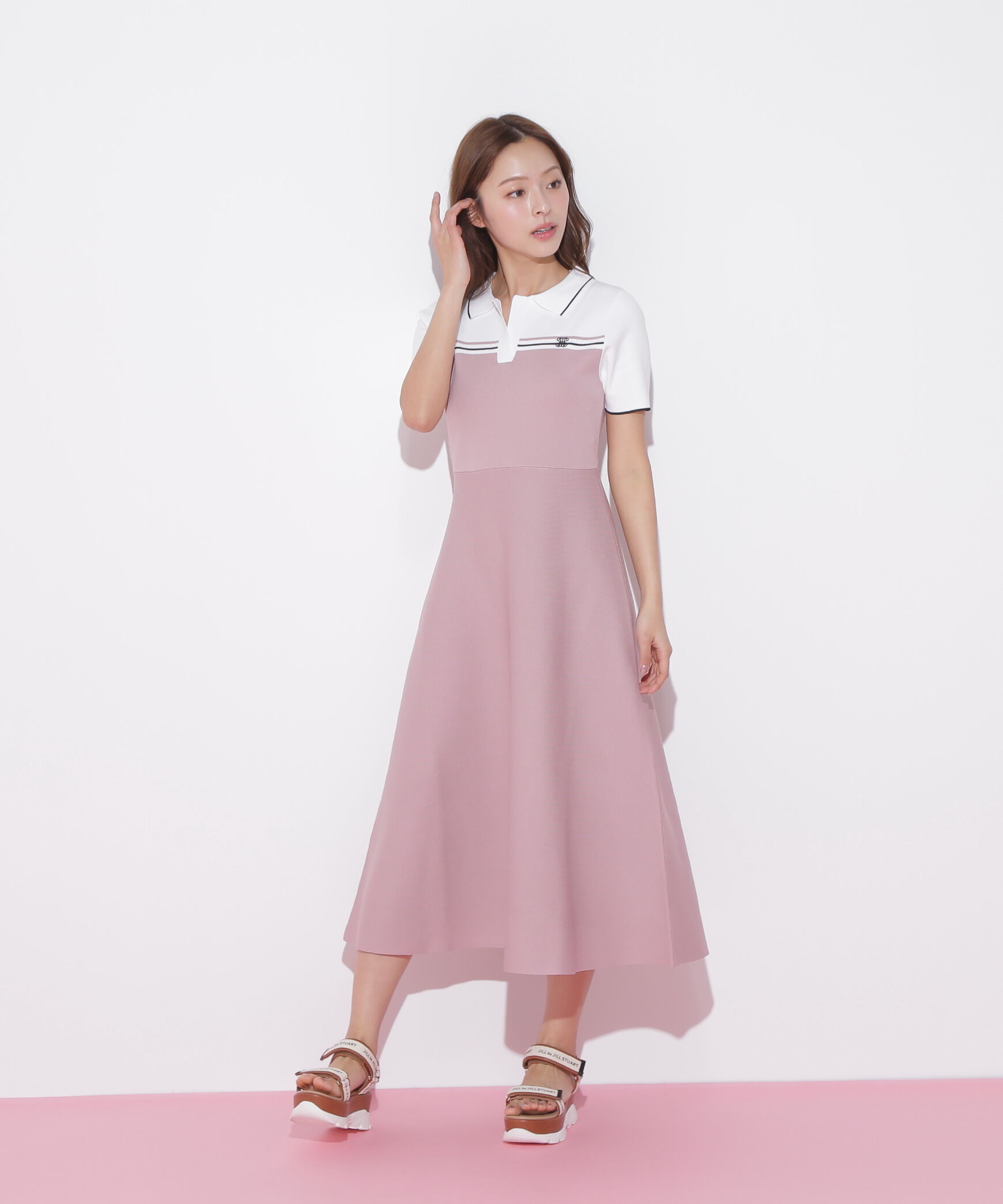  「配色切り替えポロシャツワンピース」|ワンピース|