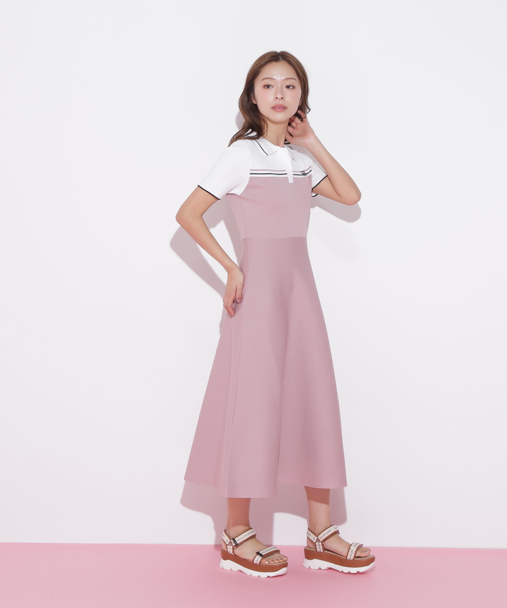  「配色切り替えポロシャツワンピース」|ワンピース|