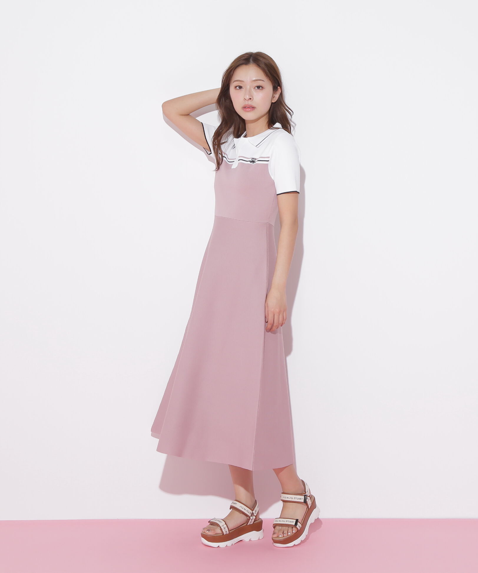  「配色切り替えポロシャツワンピース」|ワンピース|