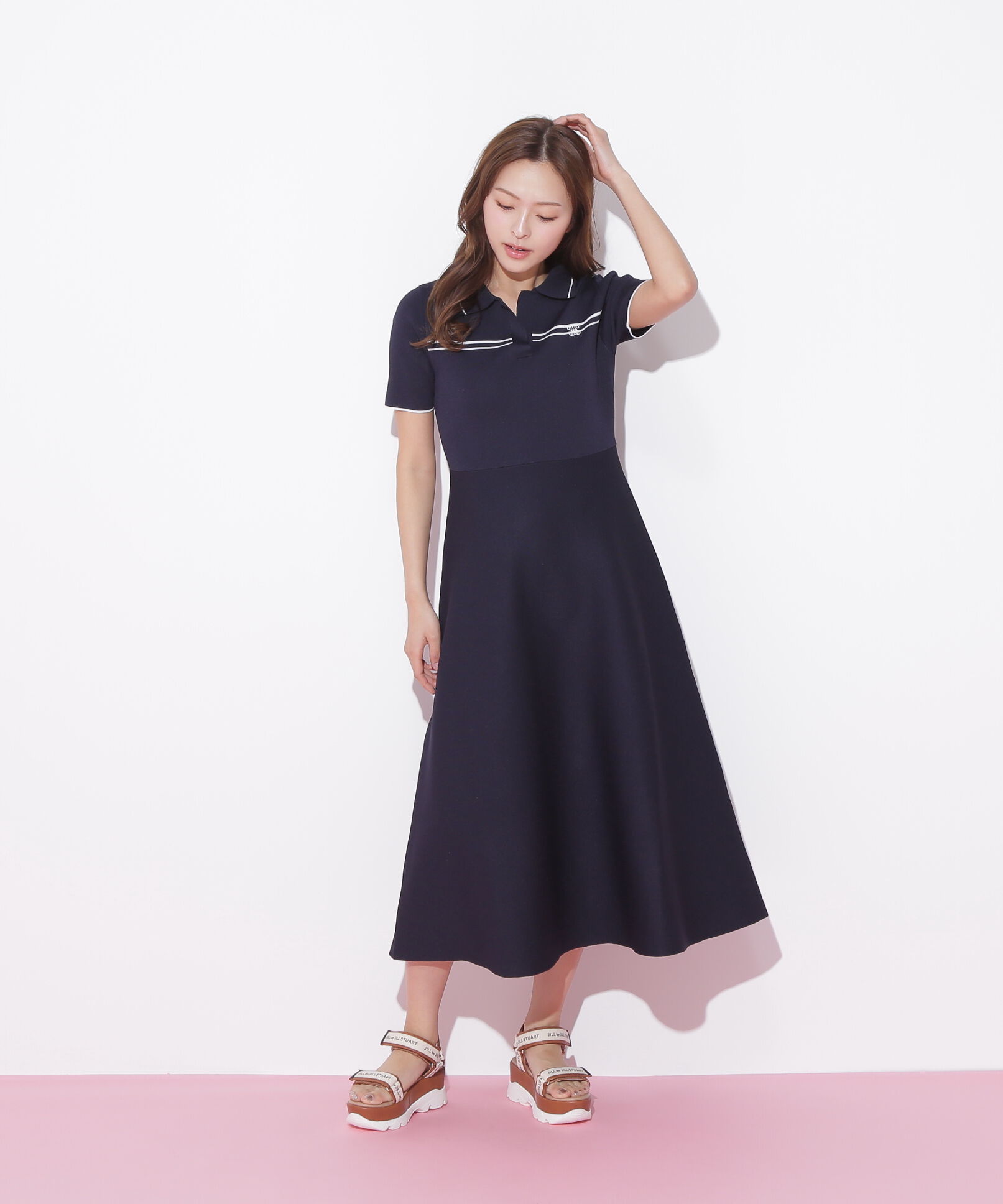  「配色切り替えポロシャツワンピース」|ワンピース|