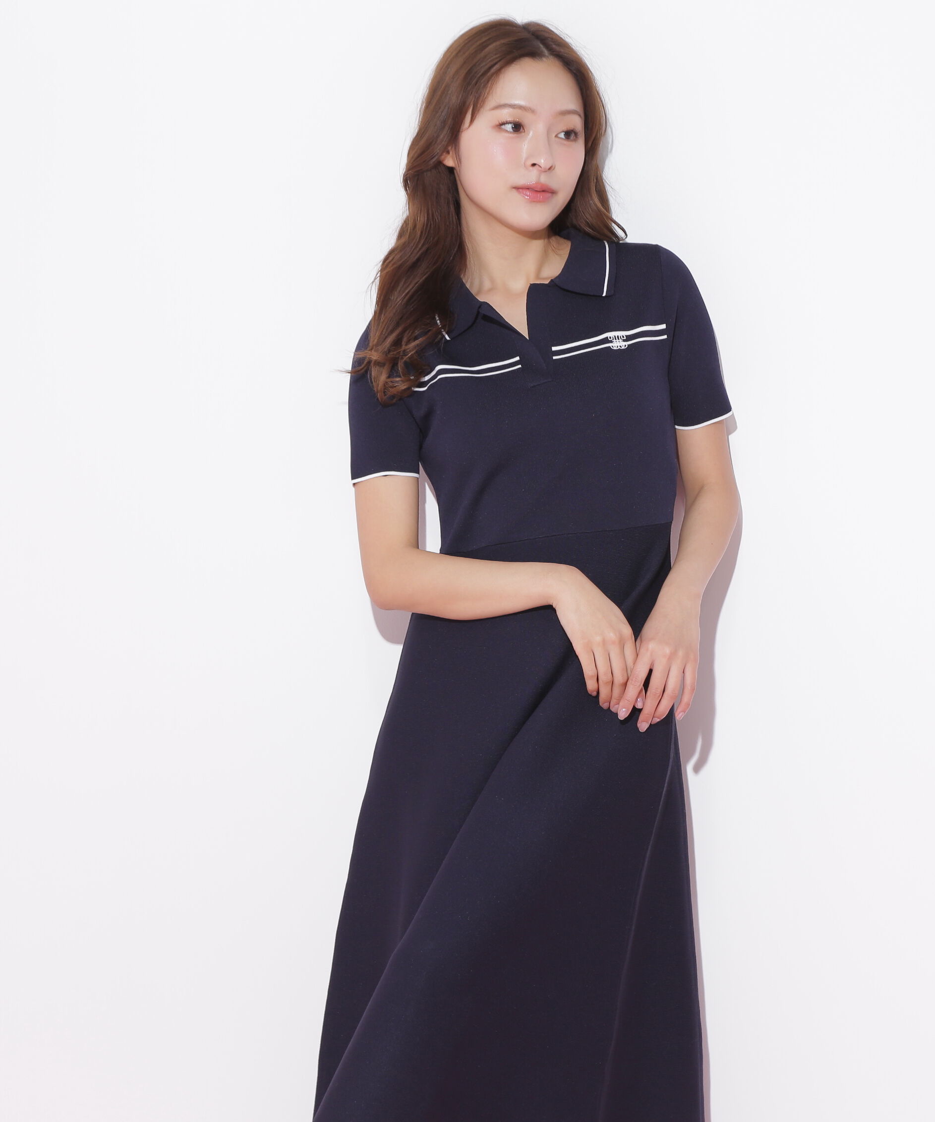  「配色切り替えポロシャツワンピース」|ワンピース|