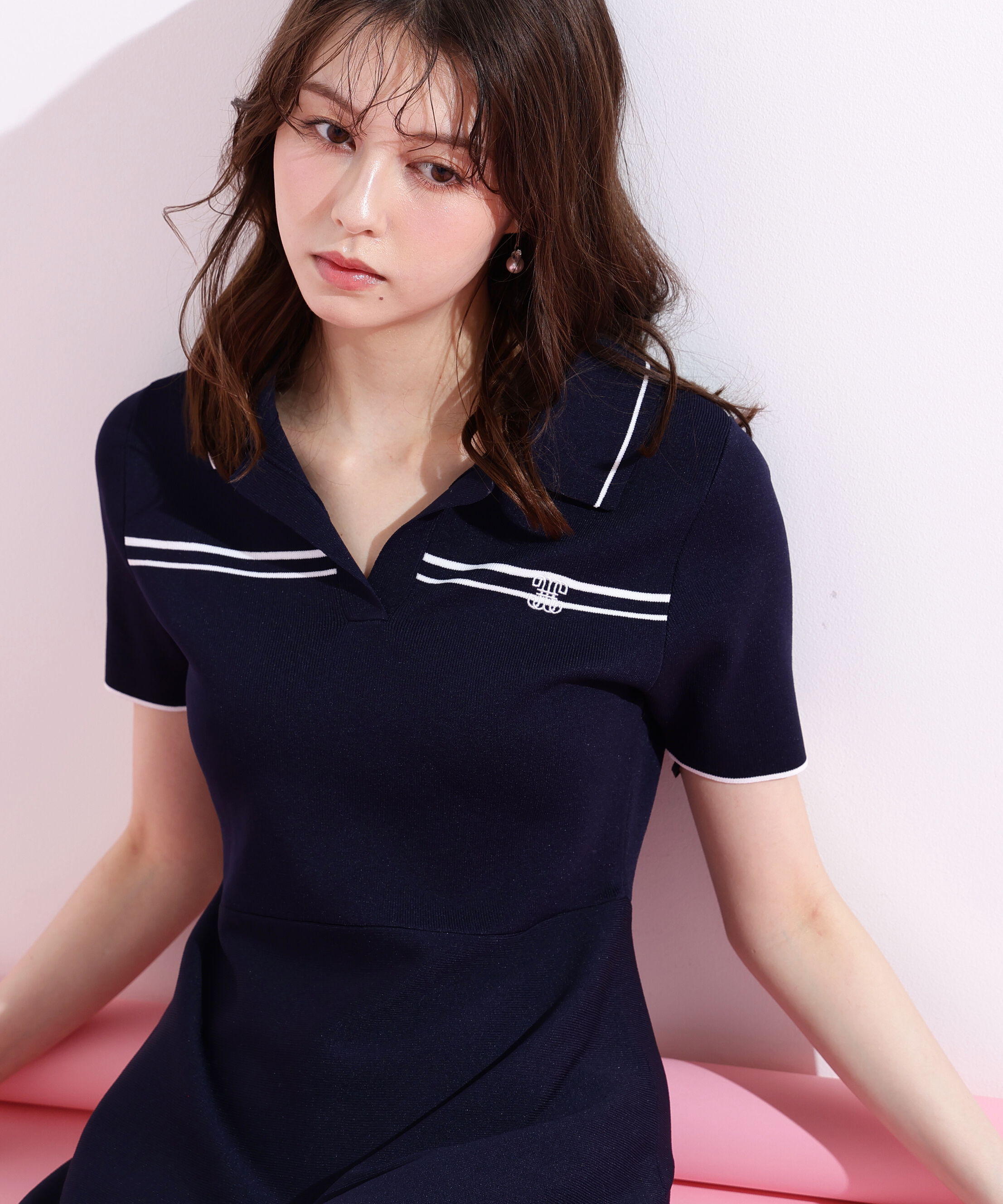  「配色切り替えポロシャツワンピース」|ワンピース|