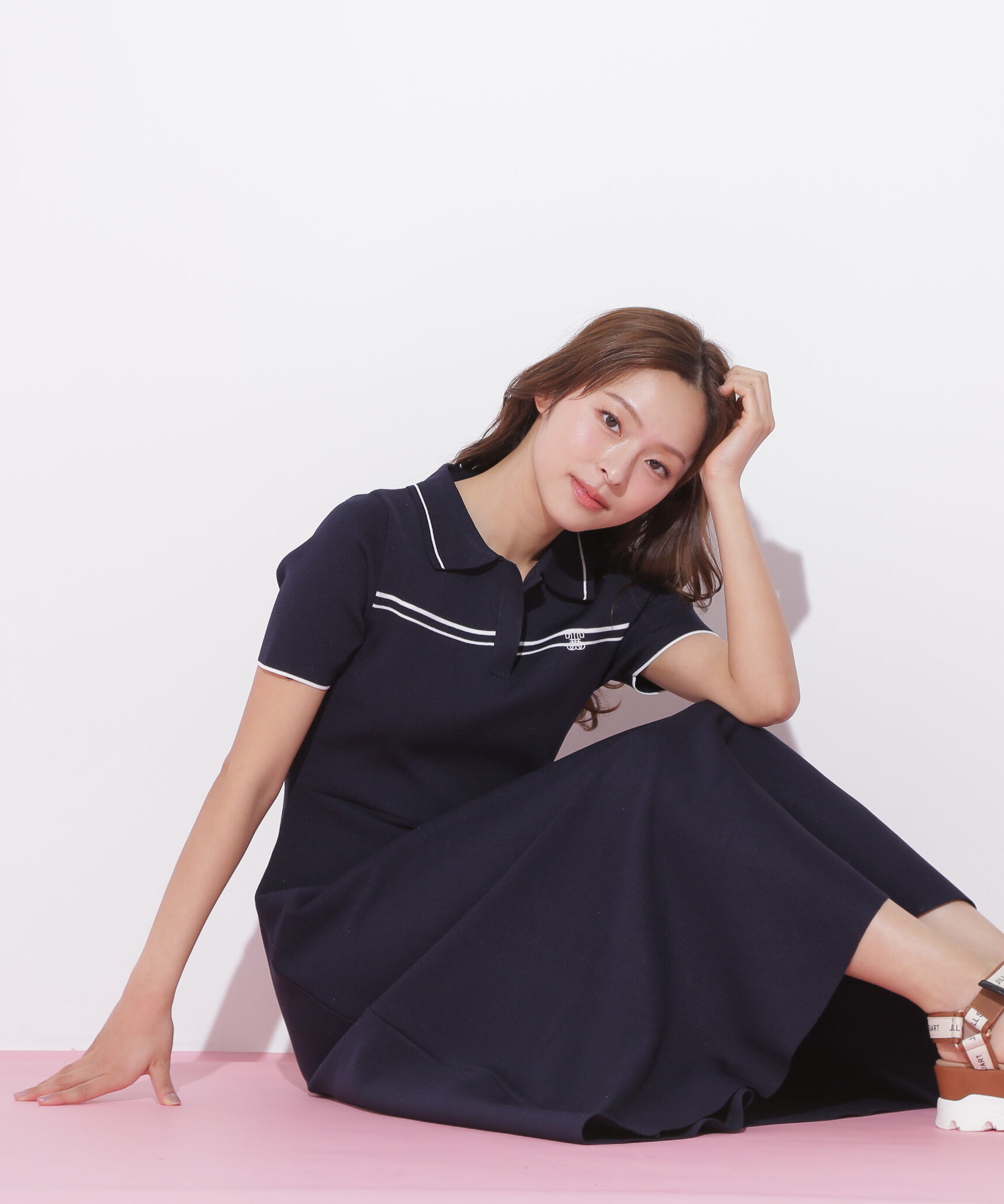  「配色切り替えポロシャツワンピース」|ワンピース|