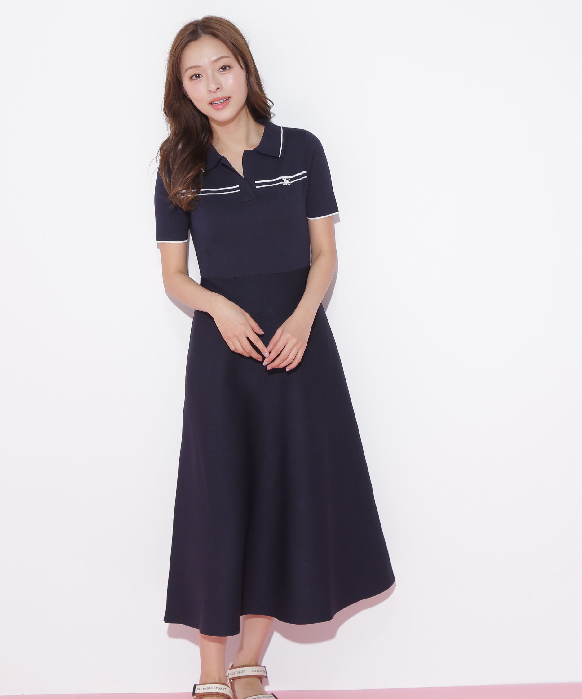  「配色切り替えポロシャツワンピース」|ワンピース|