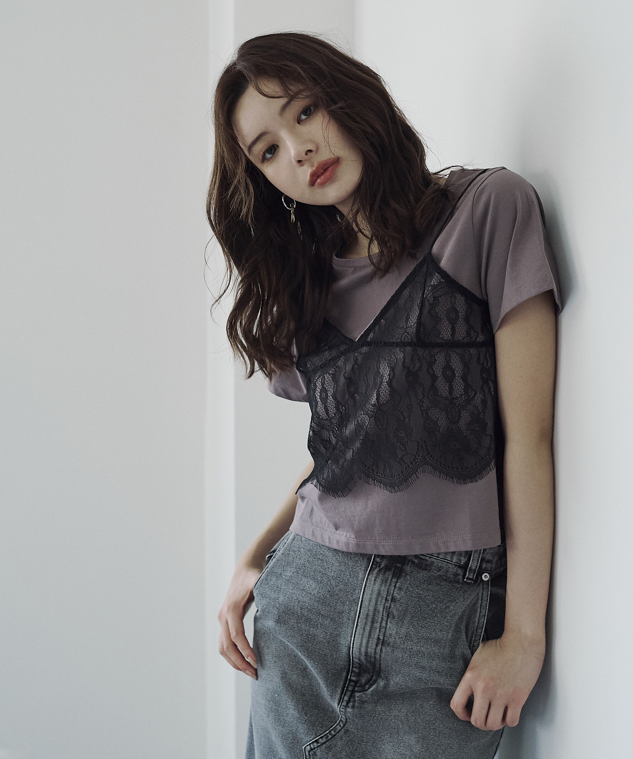 PROPORTION BODY DRESSING「レースキャミセットカットソー」|Tシャツ・カットソー|モカ&times;ブラッ  1