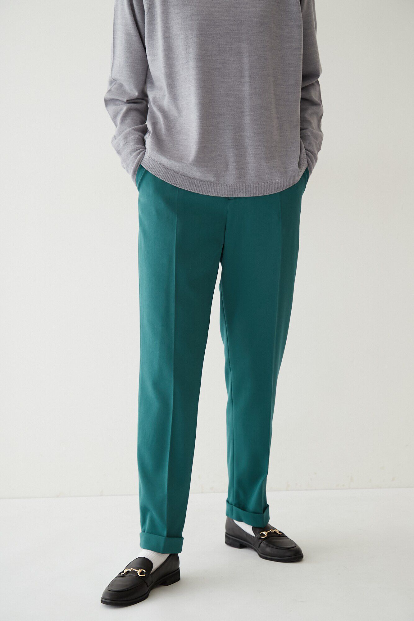  「◆ウールカラーテーパードパンツ」|その他|グリーン