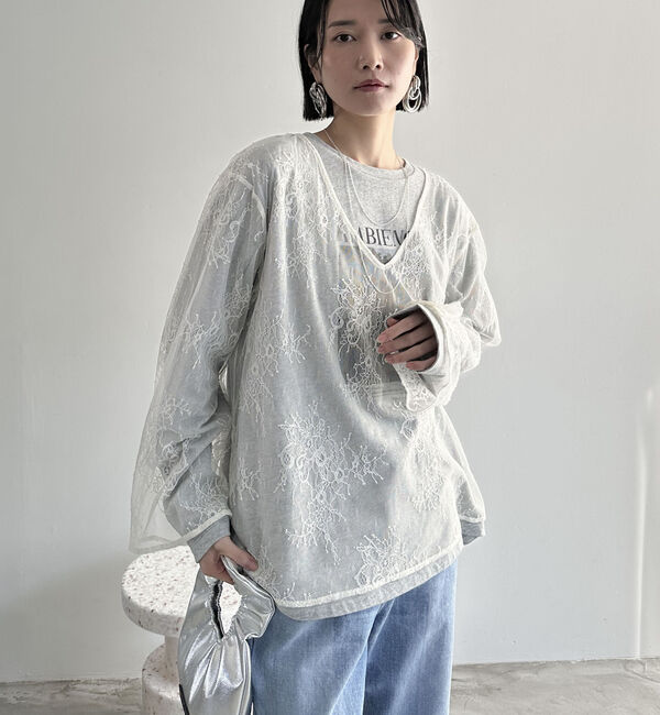 Doux archives「Ｖネックレースブラウス」|シャツ・ブラウス|
