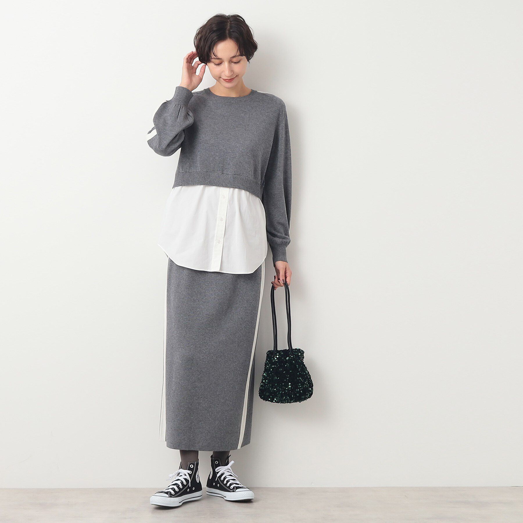 Dessin「【セットアップ企画・洗える】シャツ付きニット＆スカート」|スーツ|ｸﾞﾚｰ(012)