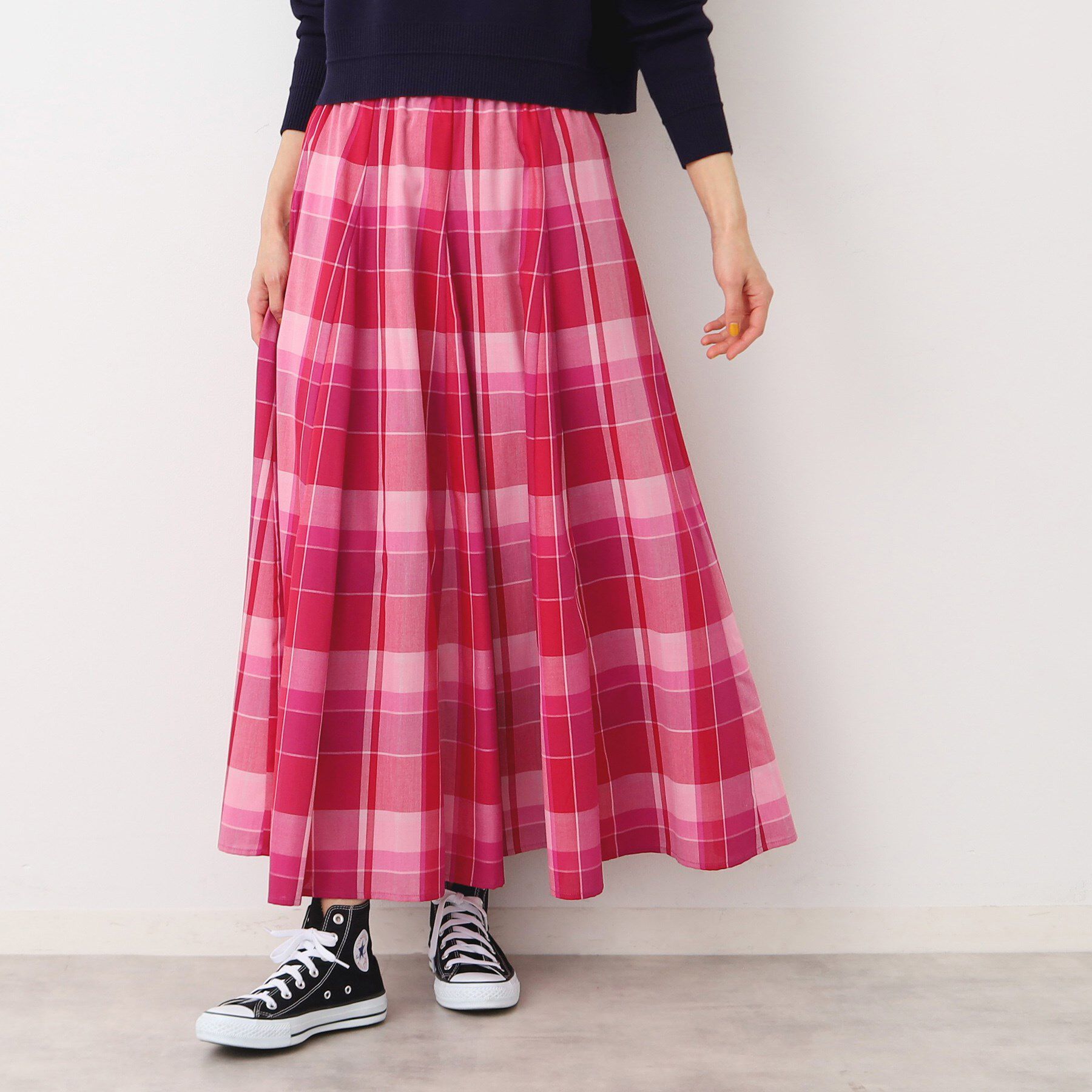 Dessin「【ウエストゴム・4サイズ展開】映えチェック柄スカート（XS～L）」|スカート|ピンク(274)