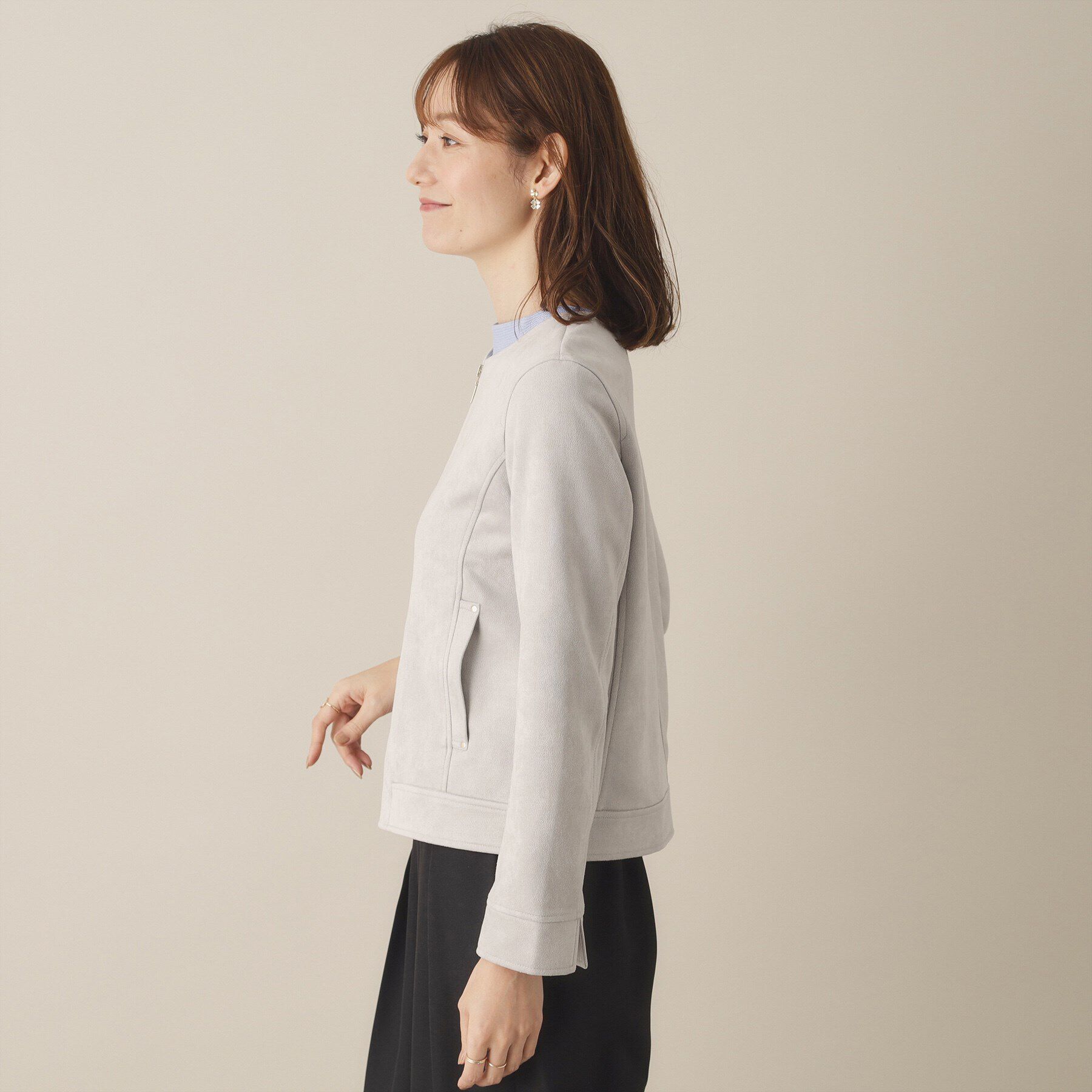 ITS&rsquo;DEMO「【通勤／M・Lサイズ展開】カットフェイクスエードジャケット」|ノーカラージャケット|